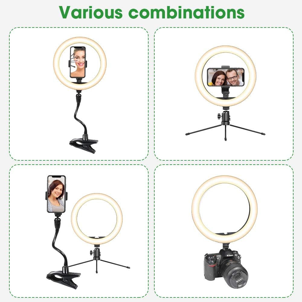 Smatree 10" LED Selfie Ring Light with Flex Clamp Mount & Tripod Stand & Phone Holder, Dimmable Desktop Ring Light with 3 Light Modes for Live Streaming/Makeup/Photography/Tiktok/Youtube Videos/Vlog  Smatree   