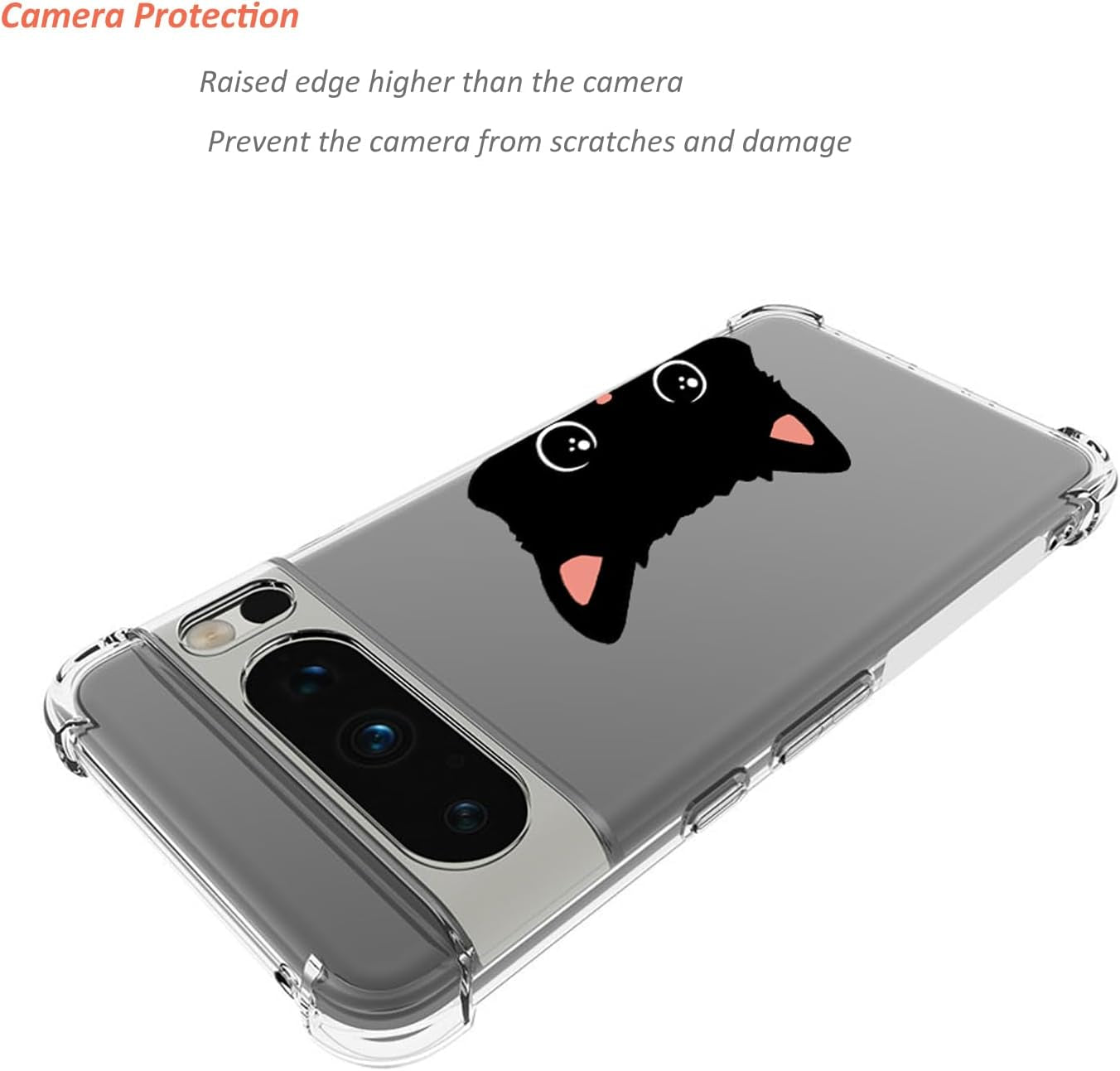 Ftonglogy for Google Pixel 8 Pro 5G Case with Screen Protector: Clear Cute Flower Floral Design for Girls Women Slim Soft TPU Bumper Shockproof Silicone Cell Phone Cover (Funny Cat)  Ftonglogy   