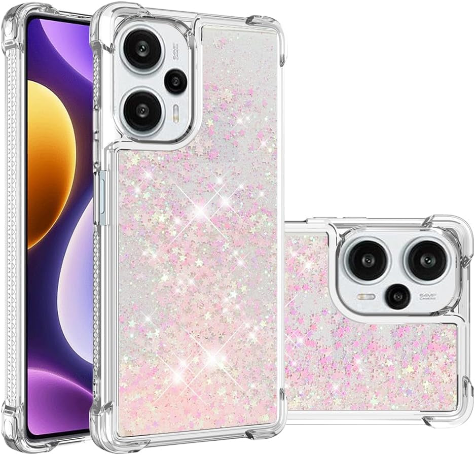 LEMAXELERS Case for Xiaomi Poco F5 5G, Bling Glitter Liquid Clear Case Floating Quicksand Shockproof Protective Sparkle Silicone Soft TPU Case for Xiaomi Poco F5 5G. YBL Love Rose  LEMAXELERS Star-10 Xiaomi Poco F5 5G 