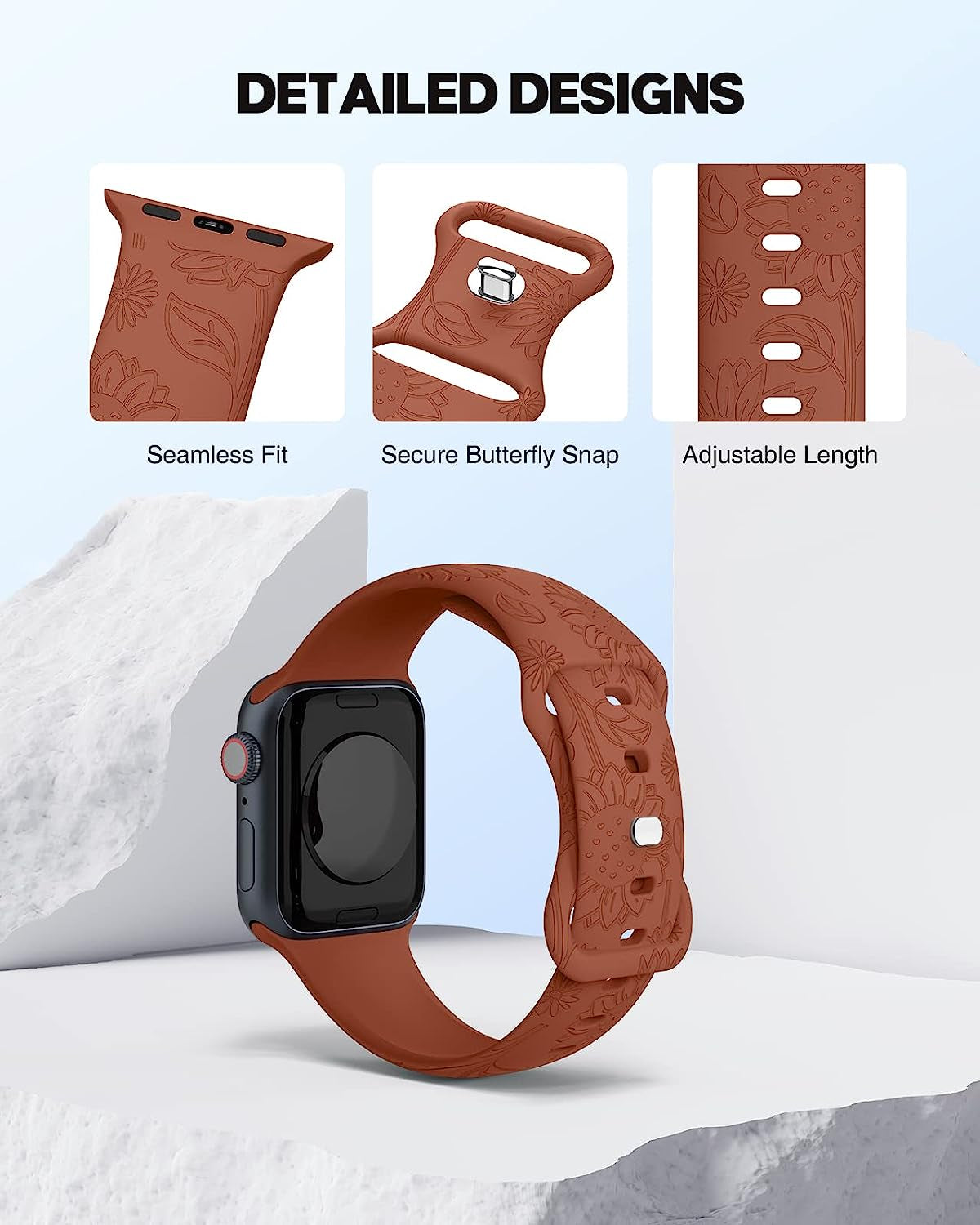 Astorgos 4 Pack Watch Band Compatible with Apple Watch Band 38Mm 40Mm 41Mm, Apple Watch SE, SE2 Series 8/7/6/5/4/3/2/1, Engraved Sport Silicone Strap Replacement Wristband  Astorgos   