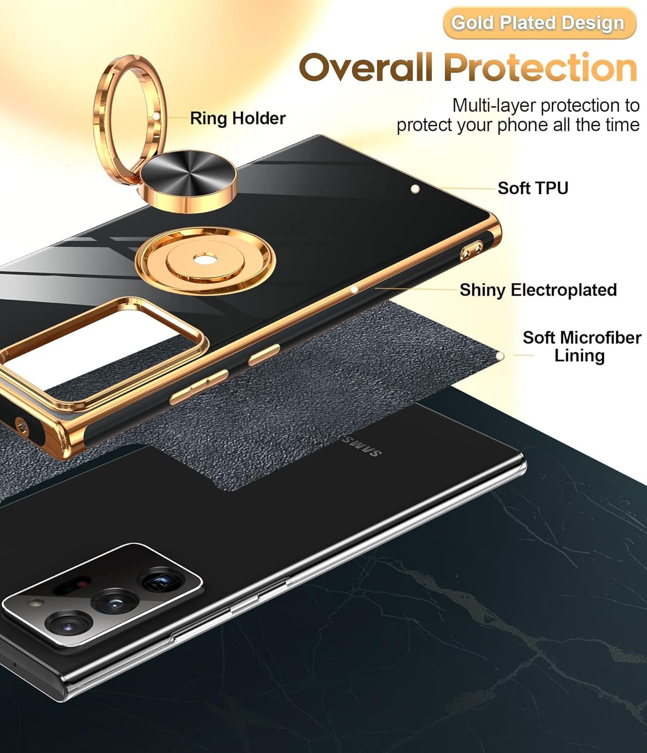 Leyi for Samsung Galaxy Note 20 Ultra Case: 360° Rotatable Ring Holder Magnetic Kickstand, Plating Rose Gold Edge Protective Samsung Galaxy Note 20 Ultra Case, Black  LeYi   