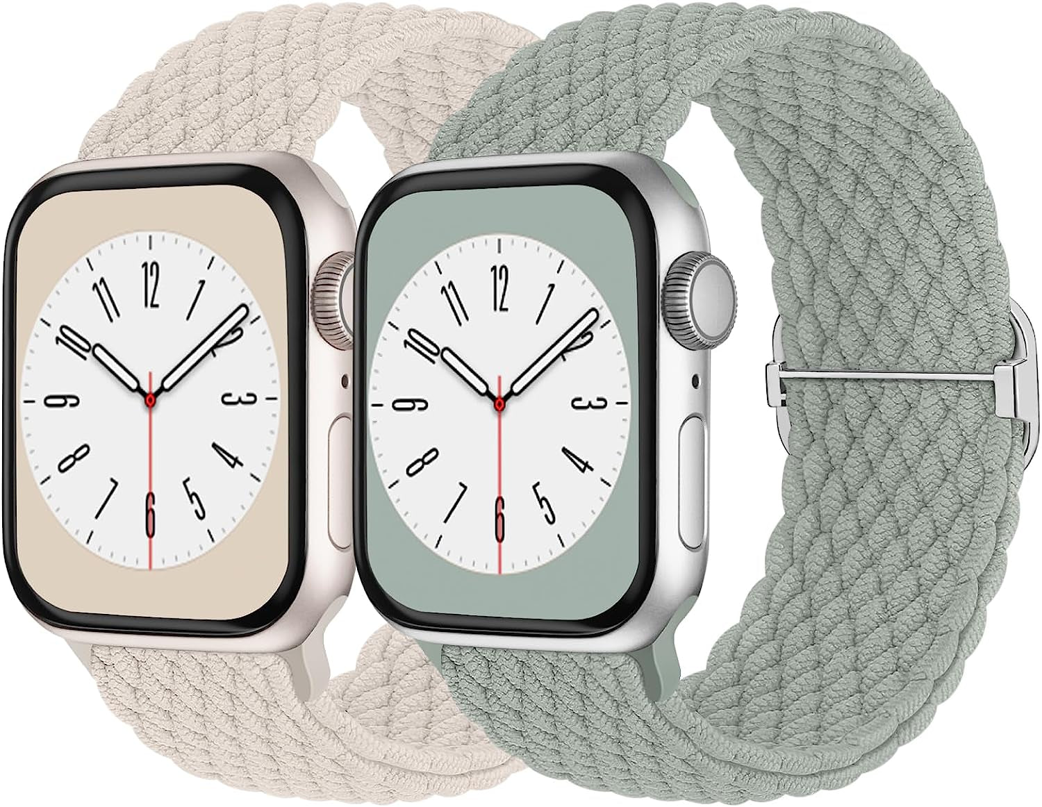 Braided Solo Loop Compatible with Apple Watch Band 38Mm 40Mm 41Mm 42Mm 44Mm 45Mm 49Mm Women Men, Adjustable Stretchy Bands Elastic Sport Wristbands for Iwatch Series 8 7 6 5 4 3 2 1 SE Ultra  Butifacion Starlight/Sage Green 42mm/44mm/45mm/49mm 