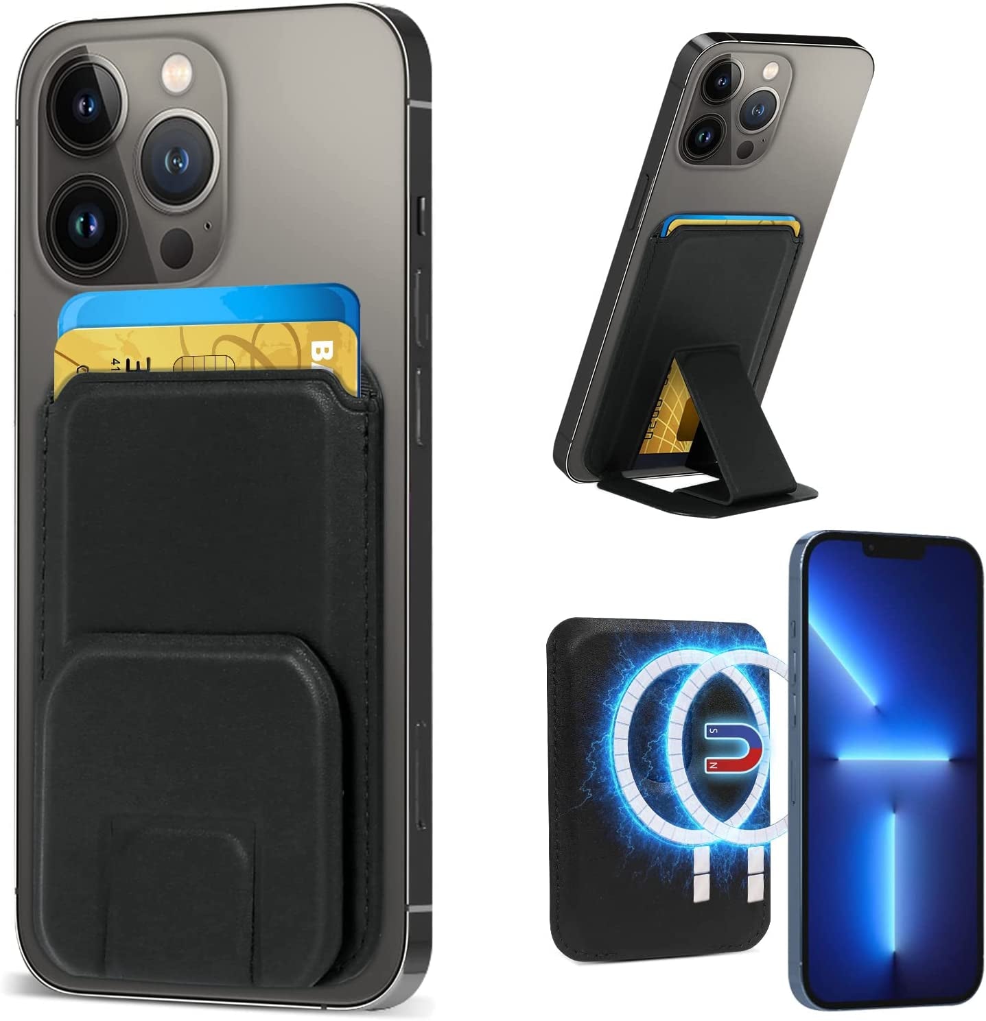 FYY Card Holder for Back of Phone, Stick on Wallet Magsafe Upgrade Strong Magnetic Stand Phone Sleeve, Detachable Phone Card Holder Compatible with Iphone 12/13/14 Pro|Pro MAX, Max 2 Cards, Black  GUANGZHOU WENYI COMMUNICATION EQIPMENT CO.,LTD   