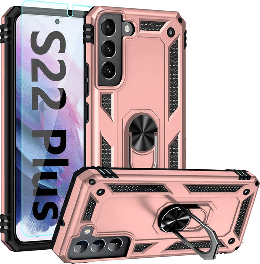 Galaxy S22 plus Case,Samsung S22 plus Case,With Screen Protector,[Military Grade] 16Ft. Drop Tested Cover with Magnetic Kickstand Car Mount Protective Case for Samsung Galaxy S22 Plus, Rose Gold  SKTGSLAMY   