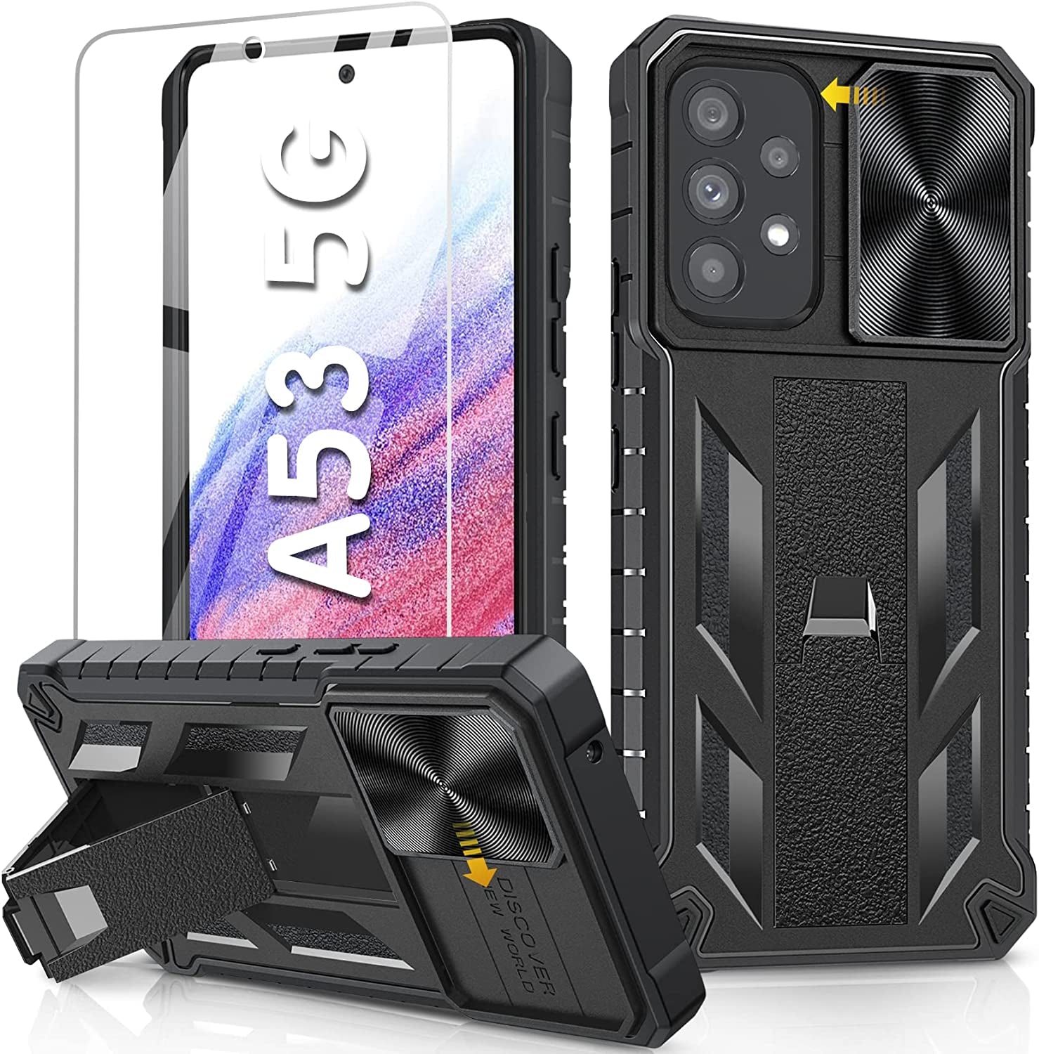 Soios for Samsung Galaxy A53 5G Case: Military Grade Drop Proof Protection Cover with Kickstand | Matte Textured Rugged Shockproof TPU | Protective Cell Phone Case for Galaxy A53 5G Phone  SOiOS A-Black  
