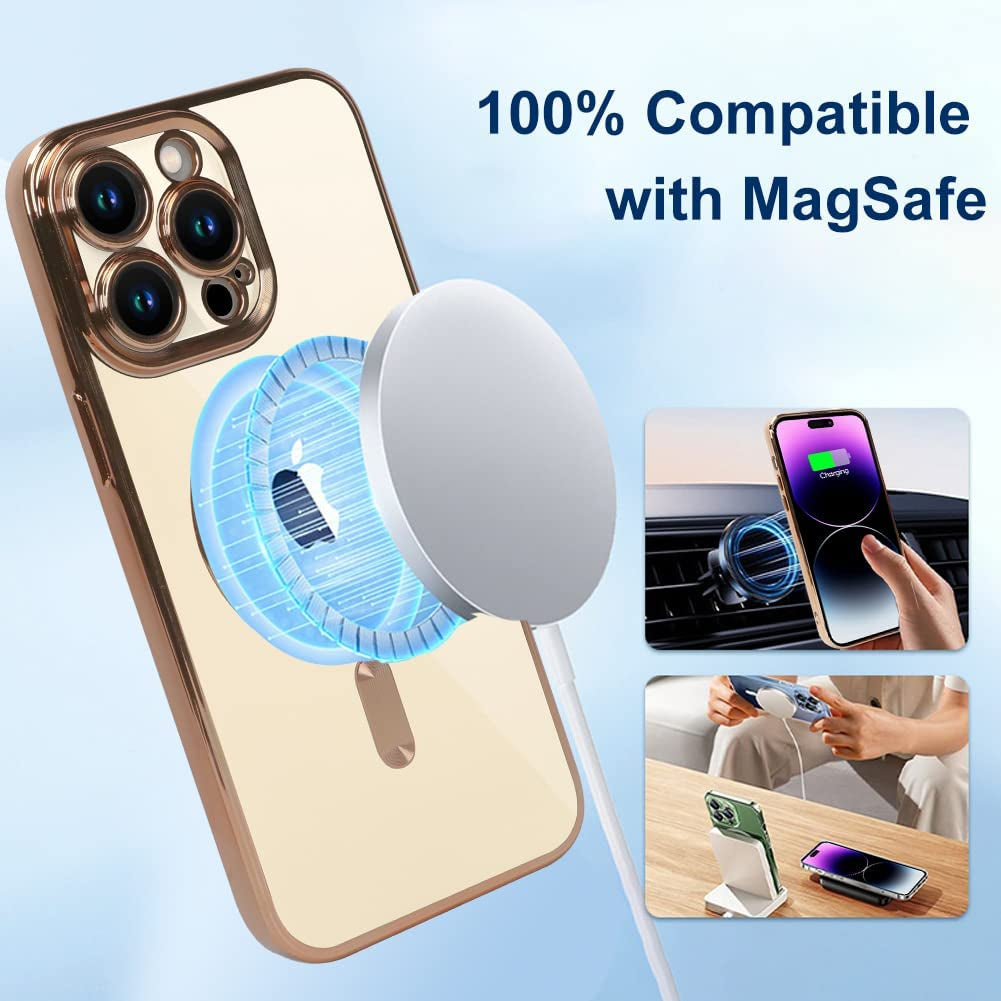 ZIYE Magnetic Case for Iphone 14 Pro Max Case [Compatible with Magsafe] Camera Lens Protector Plating Luxury Cover for Women Men Clear Soft TPU Shockproof Protective Phone Case - Gold  ZIYE   