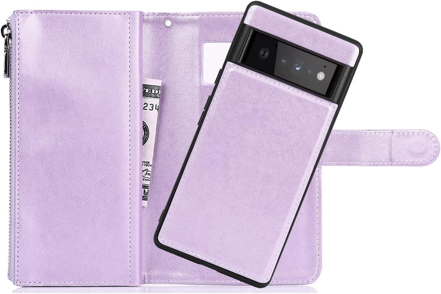 Ｈａｖａｙａ Google Pixel 6 Pro 5G 6.7" Case Zipper Wallet- with 6 Card Holder [RFID Blocking]- Detachable 2-In-1-Wristband Lanyard - for Women and Men-Wireless Charger Compatible Flip Folio Cover-Purple  Ｈａｖａｙａ   