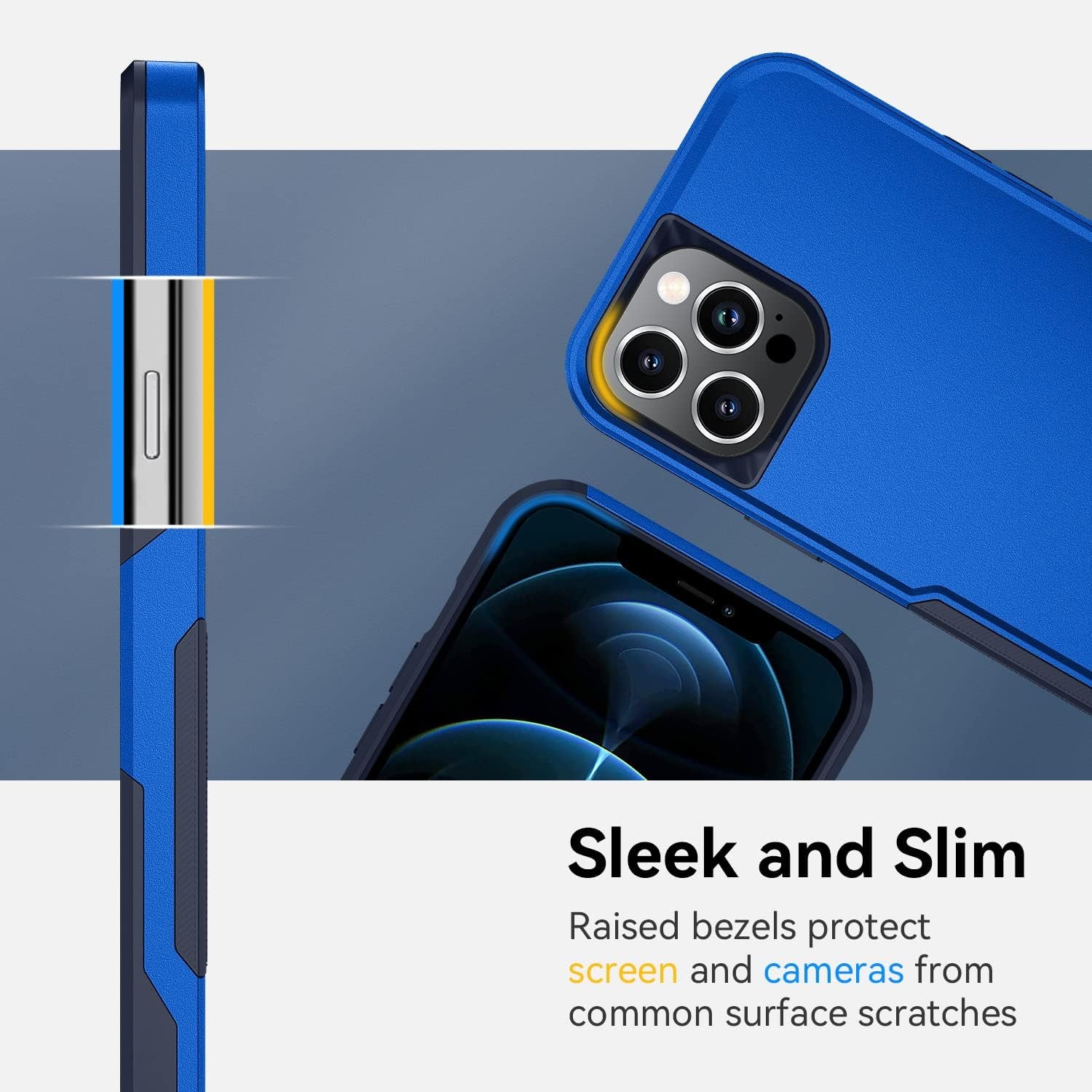 Xmon for Iphone 12 Pro Max Phone Case, [Shockproof] [Belt Clip Kickstand] [Tempered Glass Screen Protector with Camera Lens Protector] Heavy Duty Cover for Iphone 12 Pro Max 6.7 Inch (Blue)  Xmon   