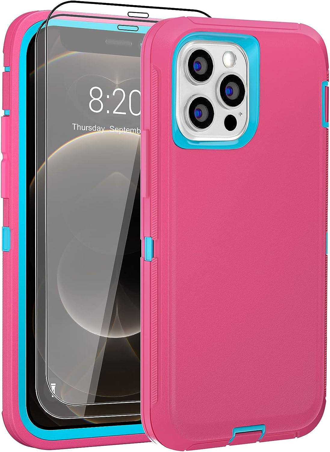 DHCALL for Iphone 12 Case & Iphone 12 Pro Case (6.1"), with 2 Tempered Glass Screen Protector,Belt Clip Holster, [Full Body Drop Protection] Shockproof Tough Durable 6.1 Inch（Black Green+Clip）  DHCALL   