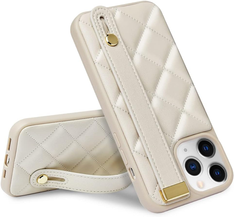 ZVE Designed for Iphone 13 Pro Max Kickstand Case, Quilted Leather Shockproof Case with Stand for Women Strap Cover Case Compatible with Iphone 13 Pro Max, 6.7 Inch-Green  ZVE Beige Iphone 11 Pro Max 6.5" 