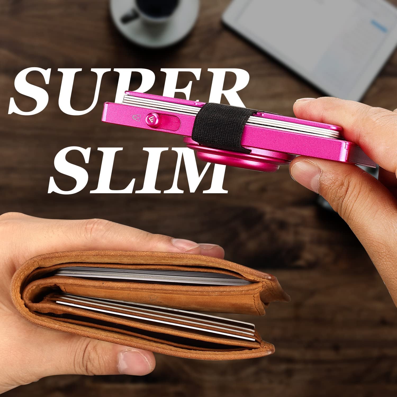 T-MFY Aluminum Card Holder with Snap-On Airtag Band&Expansion Board for Men - Slim Minimast RFID Blocking Magnetic Card Holder for 13 Credit Cards,Rose Red  T-MFY   