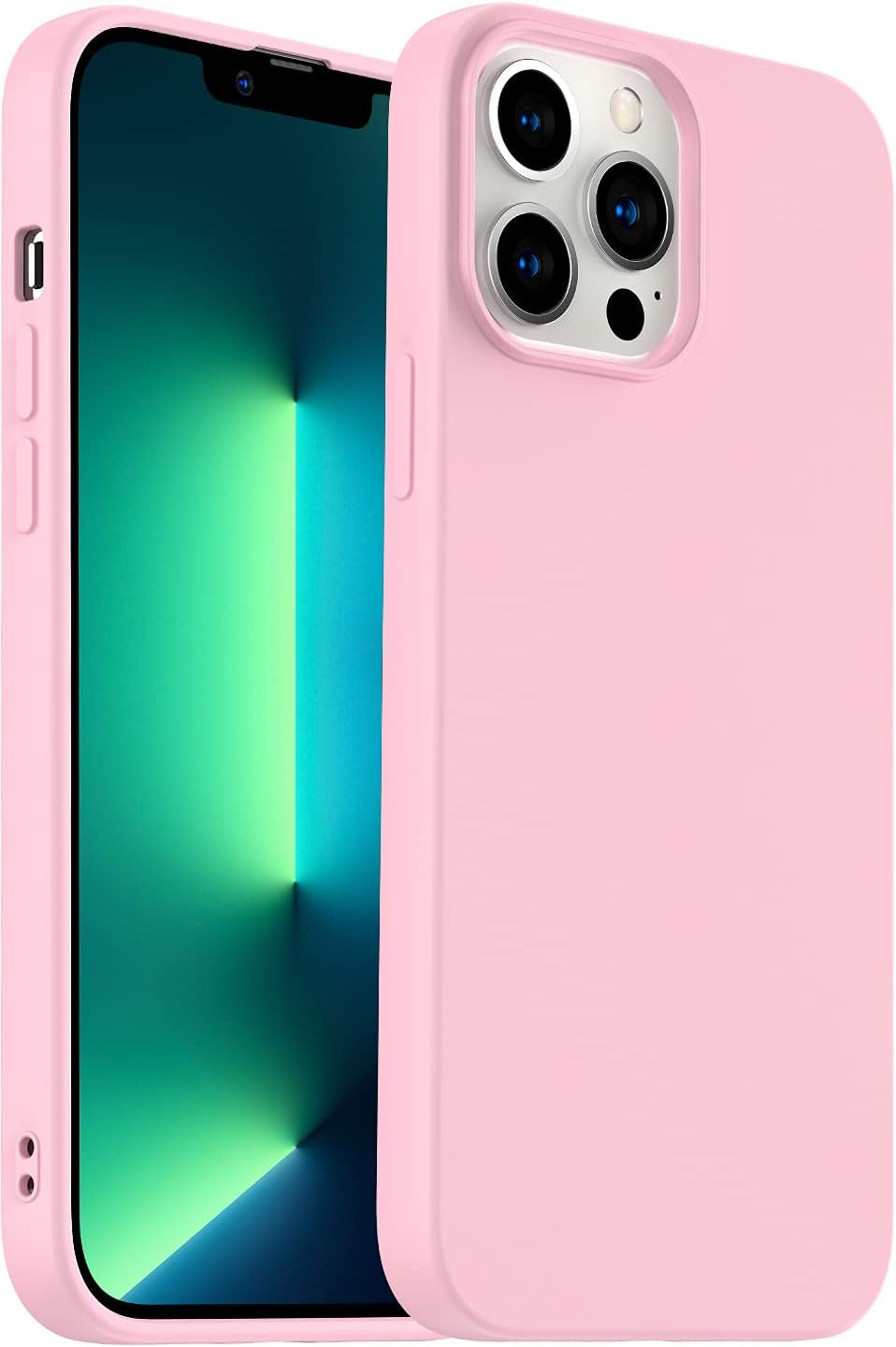 Amytor Designed for Iphone 14 Pro Case, Silicone Ultra Slim Shockproof Phone Case with Soft Anti-Scratch Microfiber Lining, [Enhanced Camera Protection] 6.1 Inch (Coral)  Amytor Pink Iphone 13 Pro 