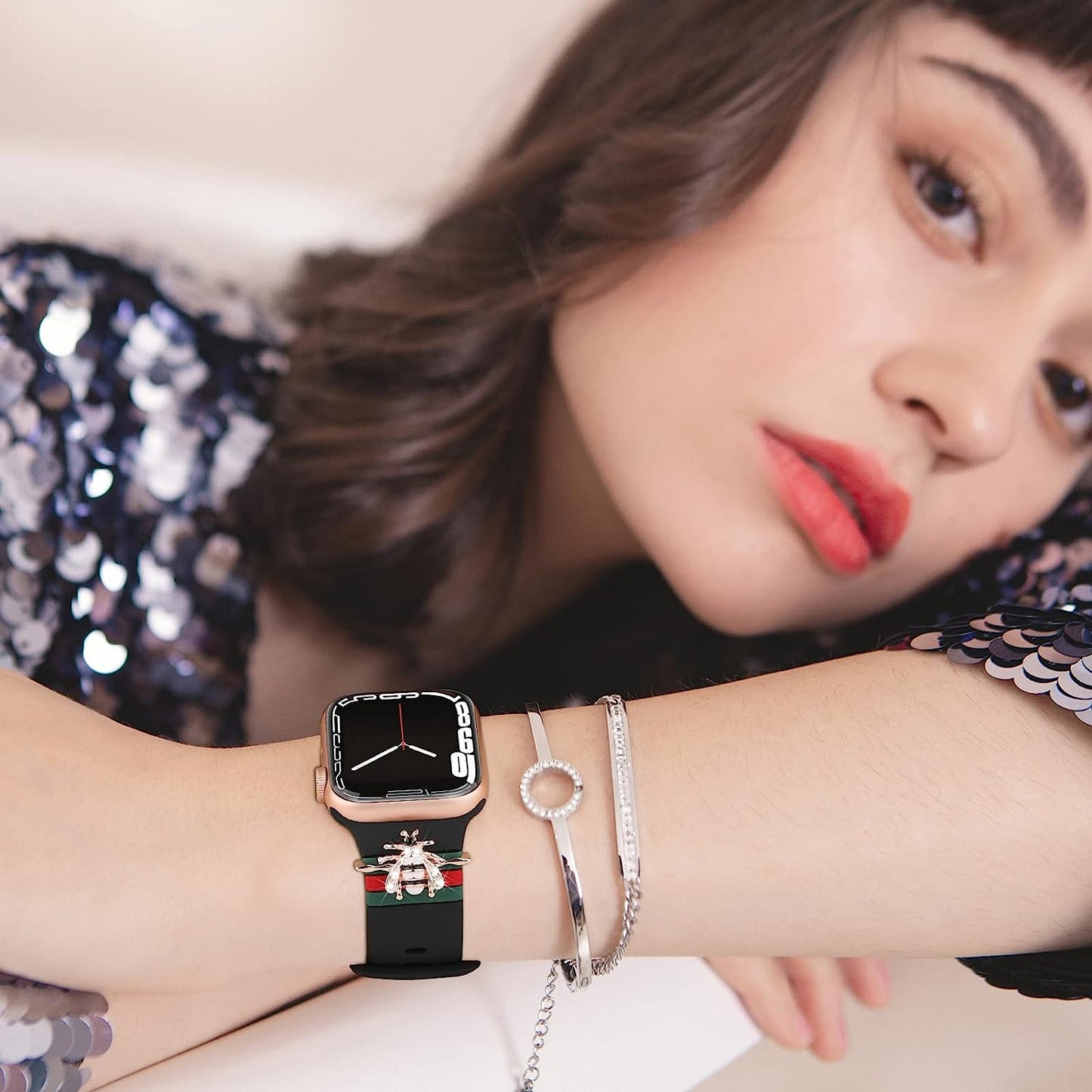 Designer Bands with Charms Decor Compatible with Apple Watch Band 38Mm 40Mm 41Mm 42Mm 44Mm 45Mm 49Mm for Women, Stylish Soft Silicone Sport Strap for Apple Watch Ultra Iwatch Series 8 SE 7 6 5 4 3 2 1  Seizehe   