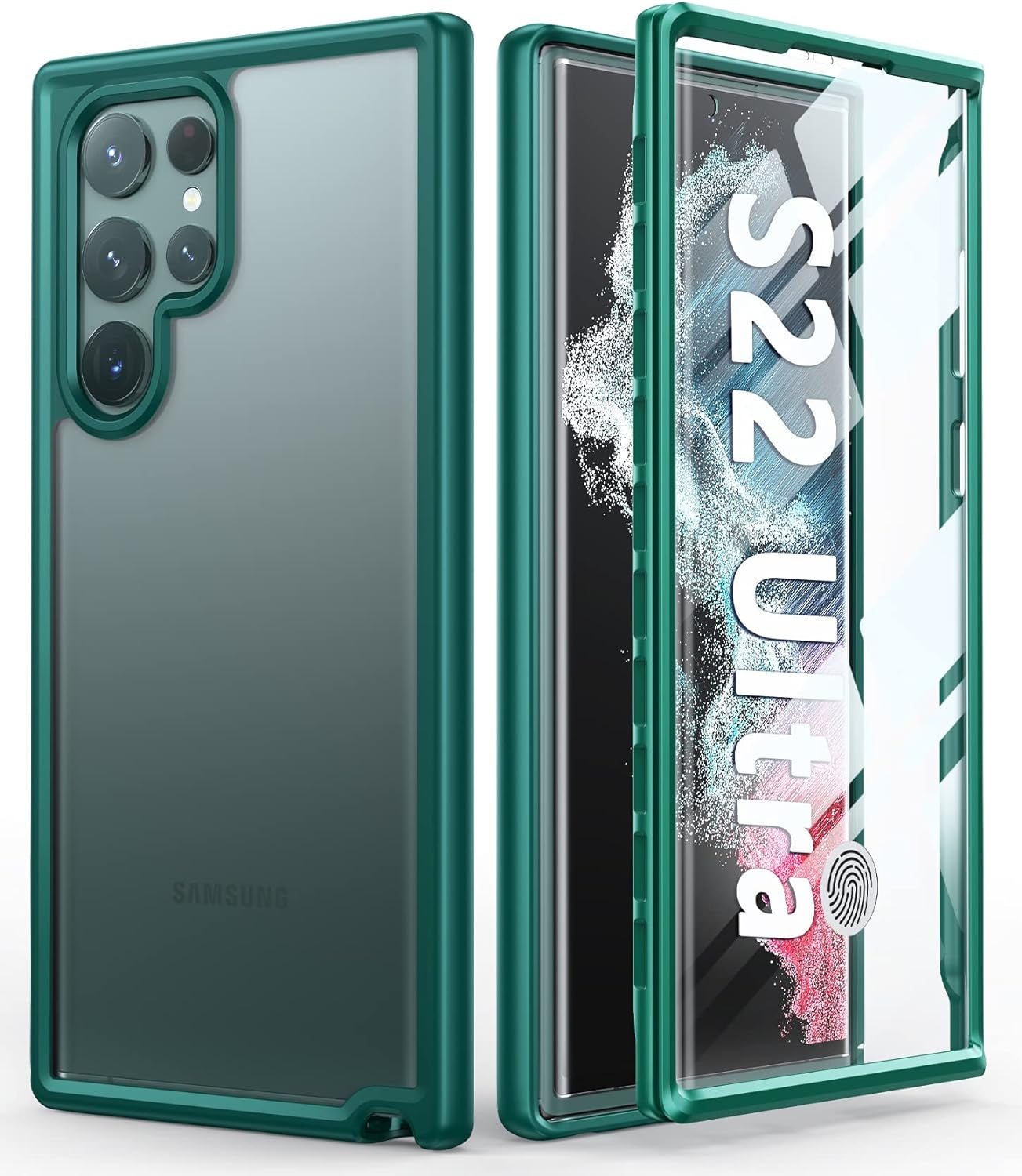 FNTCASE for Samsung Galaxy S22-Ultra Case: Full Drop Proof Protection Translucent Cases | Matte Textured Shockproof Protective Bumper | Rugged Hard Cell Phone Cover for Galaxy S22Ultra 5G  FNTCASE Green  
