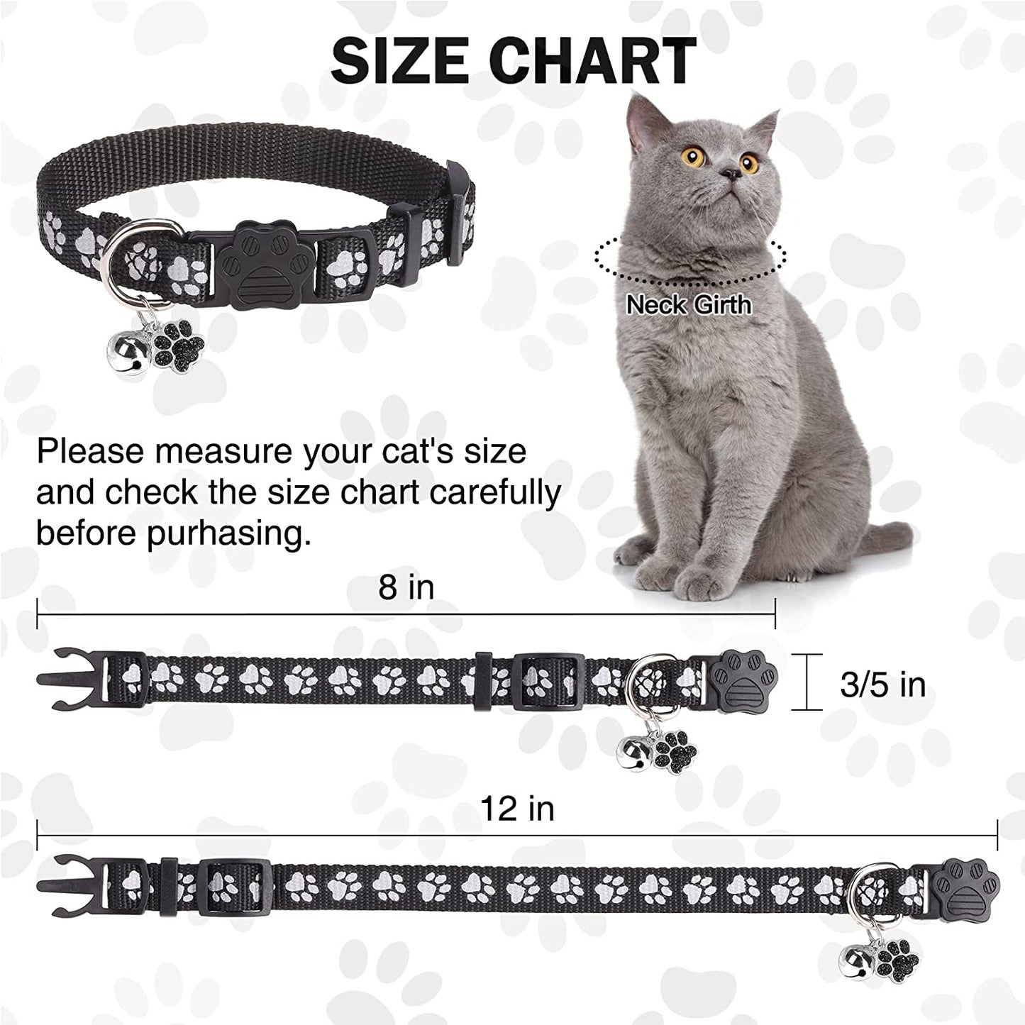 DILLYBUD Reflective Cat Collars Breakaway for Big Cats/Adult Cats Boys and Girls with Bell and Charm, 3/5" Width Safety Buckle Nylon Kitten Collar, 2 Pack Adjustable Soft Cute Pet Collar for Summer  DILLYBUD   