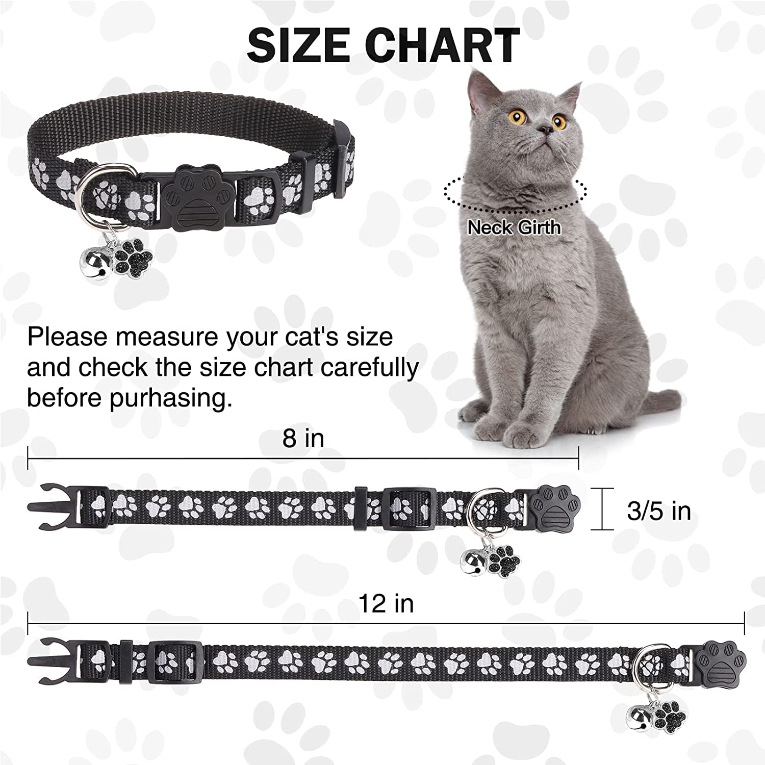 DILLYBUD Reflective Cat Collars Breakaway for Big Cats/Adult Cats Boys and Girls with Bell and Charm, 3/5" Width Safety Buckle Nylon Kitten Collar, 2 Pack Adjustable Soft Cute Pet Collar for Summer  DILLYBUD   