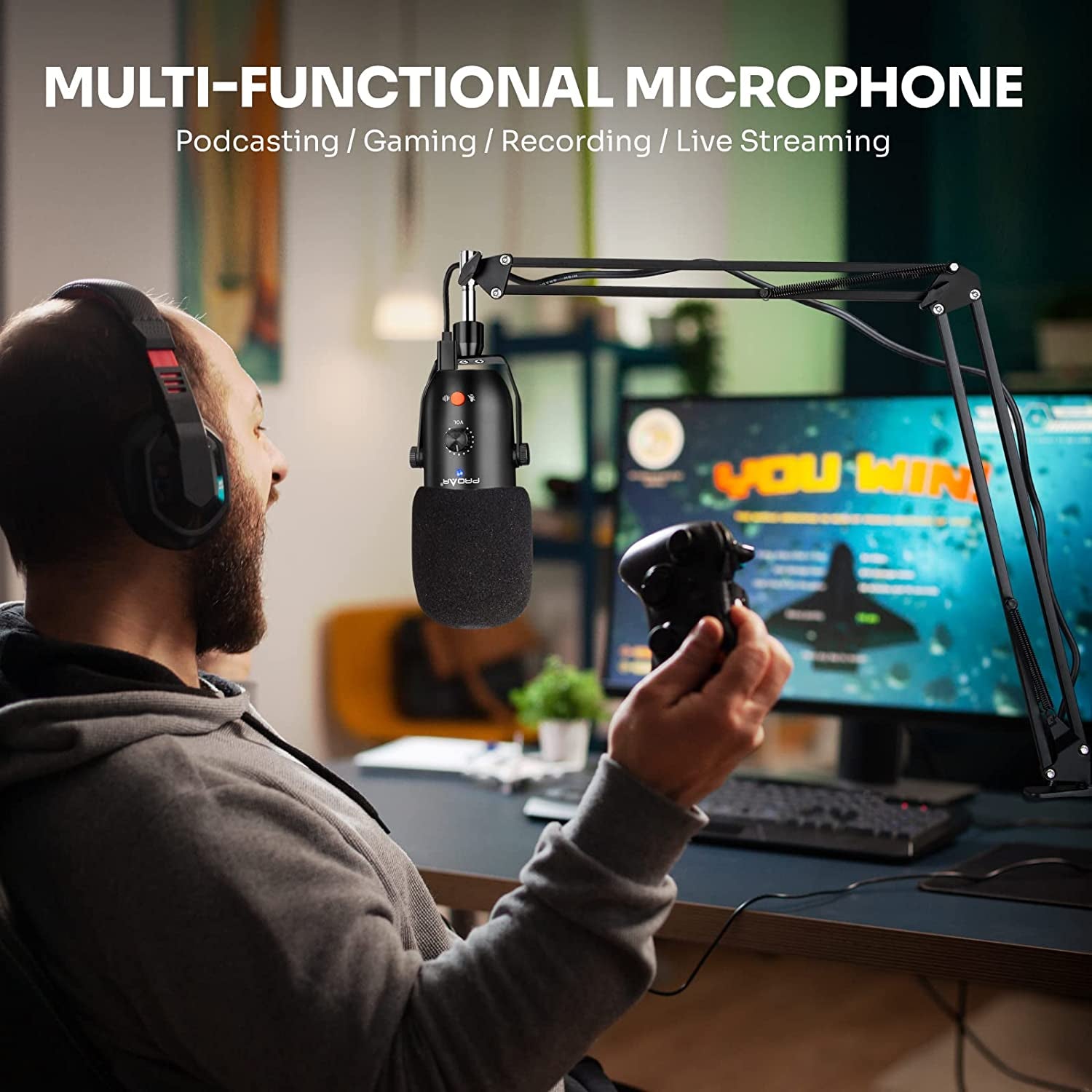 USB Microphone for PC Computer PS4 Cardioid Condenser ASMR Microphone Kit Metal Podcast Microphone for Streaming Gaming Studio Video Recording Youtube Noise Cancelling Microphone for Laptop Phone Mac  PROAR   