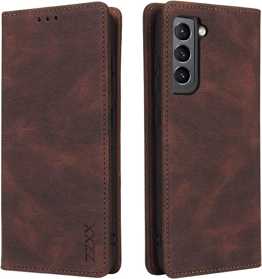 ZZXX Samsung Galaxy S21 Case Wallet with Card Holder Kickstand Magnetic Soft Leather Flip Fold Case for Samsung Galaxy S21 Wallet Case(Coffee-6.2 Inch)  ZZXX   