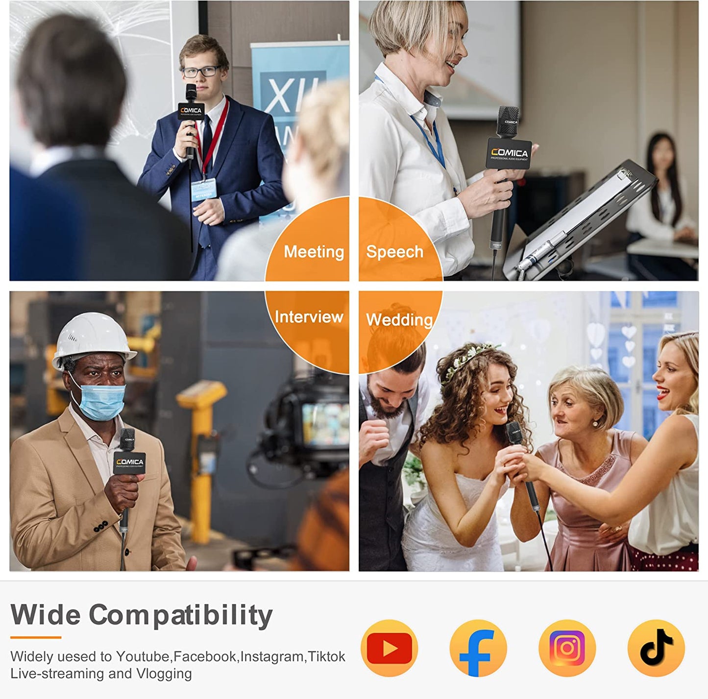 Comica Handheld Microphone for Smartphones, CVM-HRM-S Cardioid Condenser Interview Microphone for Iphone/Ipad Android Phones DSLR, Recording Mic for Interview, Report, Presentation, Livestream,Church  comica   