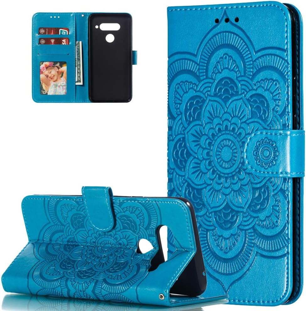 Asdsinfor LG V40 Case Full Stylish Advanced Embossing Wallet Case Credit Cards Slot with Stand for PU Leather Shockproof Flip Magnetic Case for LG V40 / V40 Thinq Sunflower Green LD  Asdsinfor Ld: Blue  