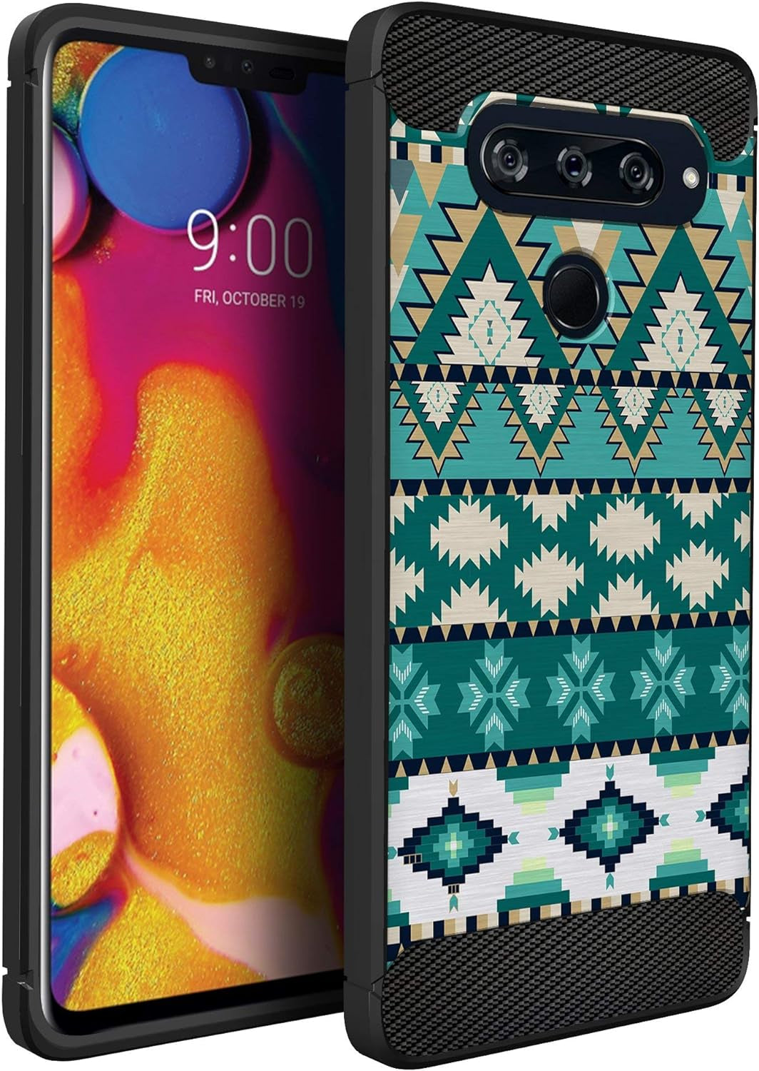 Casesondeck Case Compatible with [LG V40 Thinq] Soft TPU Bumper Cover Carbon Fiber Texture Flexible (Flowers)  CasesonDeck Blue Tribal Pattern  