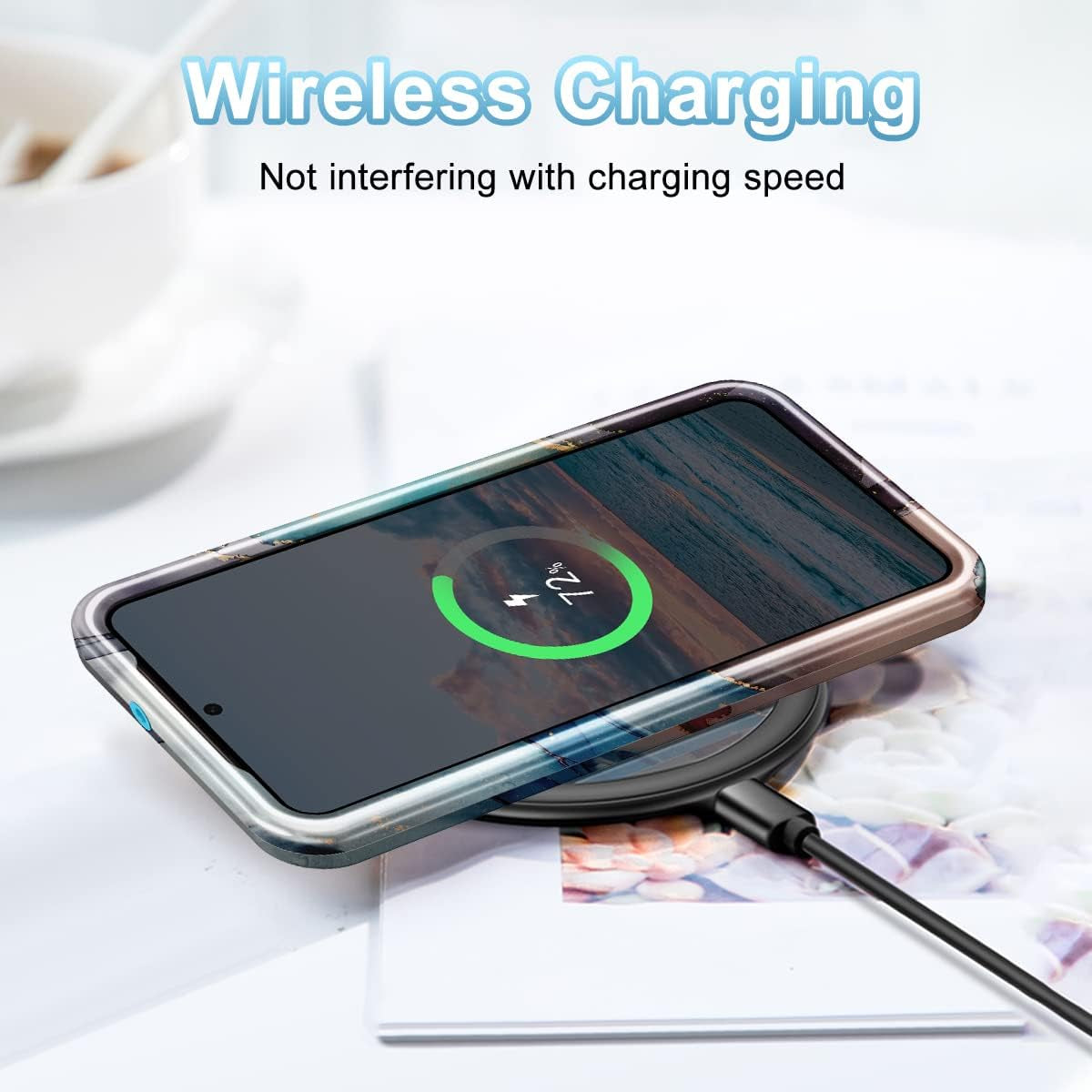 Btscase for Samsung Galaxy S22+/S22 plus 5G Case, Marble Pattern 3 in 1 Heavy Duty Shockproof Full Body Rugged Hard Pc+Soft Silicone Drop Protective Women Girl Covers for S22+/S22 Plus, Blue Gray  Btscase   