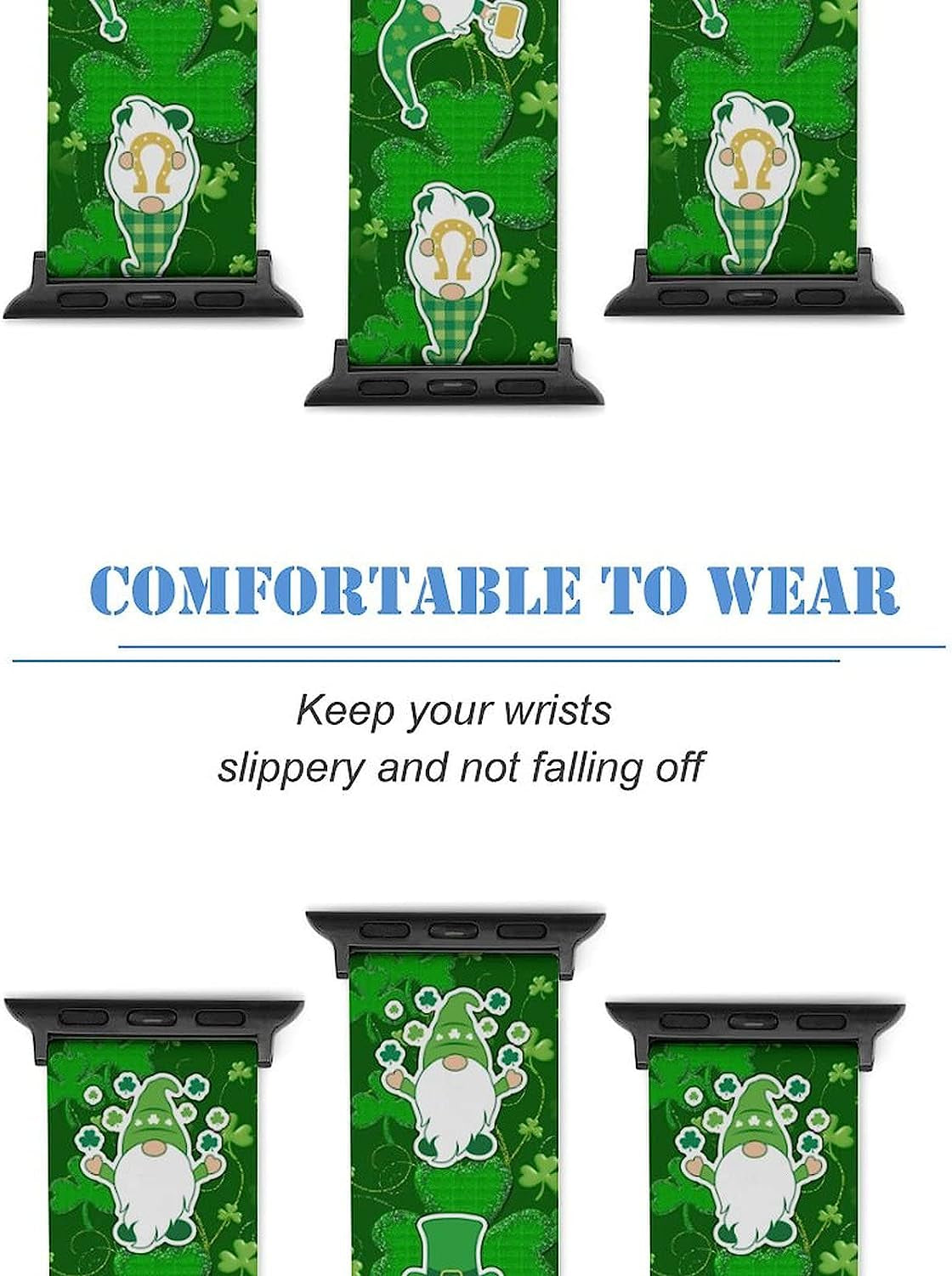 St Patrick Day Gnome Watch Bands Compatible with Apple Watch 38Mm 40Mm 42Mm 44Mm, St. Patrick'S Day Soft Pattern Silicone Straps Wristbands Replaceable Strap for Iwatch Series 6 5 4 3 2 1  MATIC   