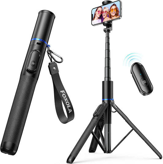 FOXOLA 61" Phone Tripod & Selfie Stick, Extendable All in One Cell Phone Tripod Stand with Wireless Remote, Portable Tripod for 4.5''-9'' Iphone Android Phone in Selfies/Live Stream/Record/Vlog, Black  FOXOLA   