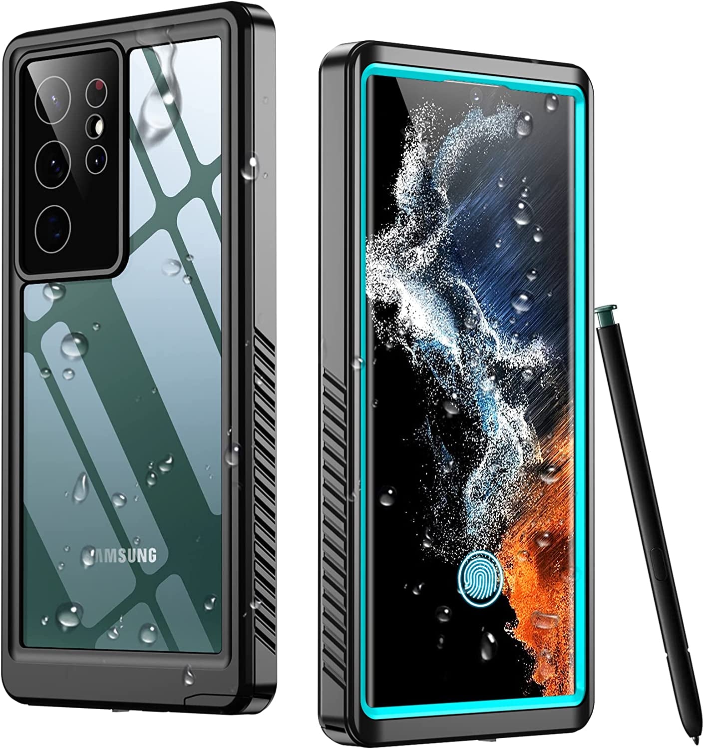 Temdan for Samsung Galaxy S22 Ultra Case Waterproof, Built in Screen Protector 360° Full Body Heavy Duty Shockproof IP68 Waterproof Galaxy S22 Ultra Case for Samsung S22 Ultra 5G 6.8 Inch Purple  Temdan Teal  