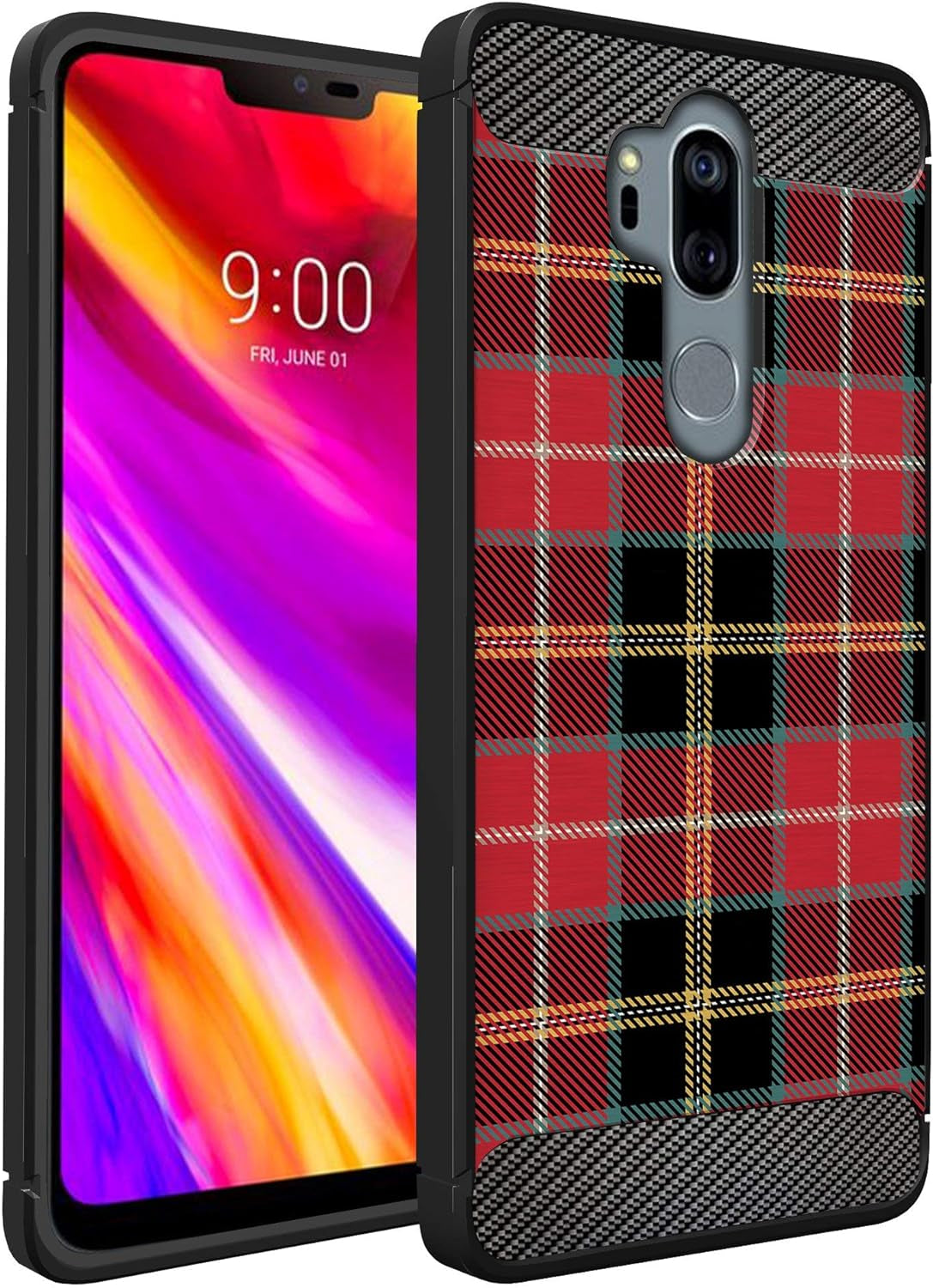 Casesondeck Case Compatible with [LG G7 Thinq | LG G7] LG G7 Design Case, Slim Black Flexible Sleek Shock Protection TPU Case (Pink Galaxy Stars)  CasesonDeck Red Plaid  