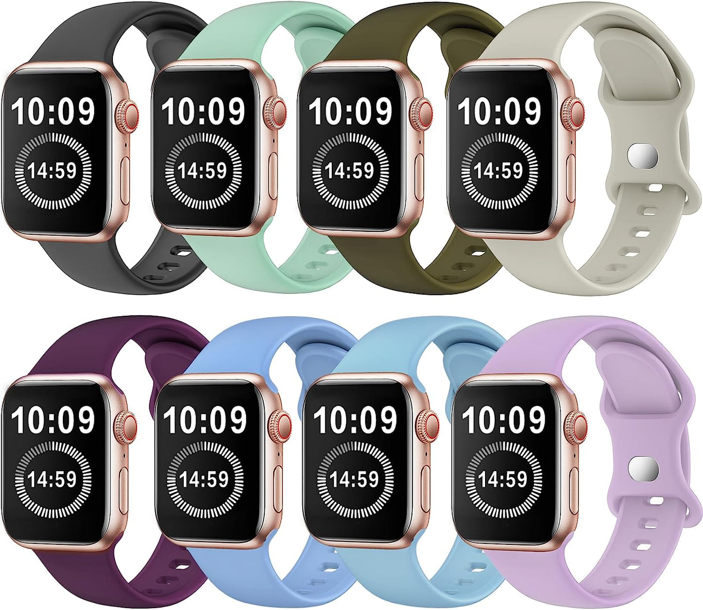 SWHAS Watch Bands Compatible with Apple Watch Bands 40Mm 38Mm Women Men, Soft Silicone Wristbands Replacement Strap Compatible with Iwatch Series 7 6 5 4 3 2 1 SE  SWHAS HOT-8 colors-H 42mm/44mm/45mm/49mm M/L 