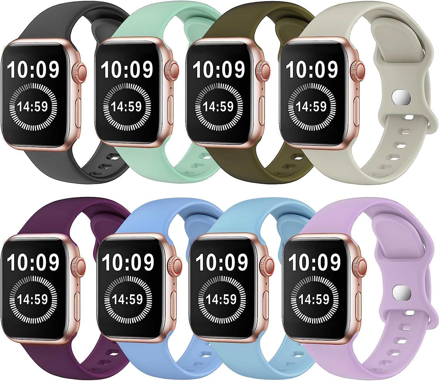 SWHAS Watch Bands Compatible with Apple Watch Bands 40Mm 38Mm Women Men, Soft Silicone Wristbands Replacement Strap Compatible with Iwatch Series 7 6 5 4 3 2 1 SE  SWHAS HOT-8 colors-H 42mm/44mm/45mm/49mm M/L 