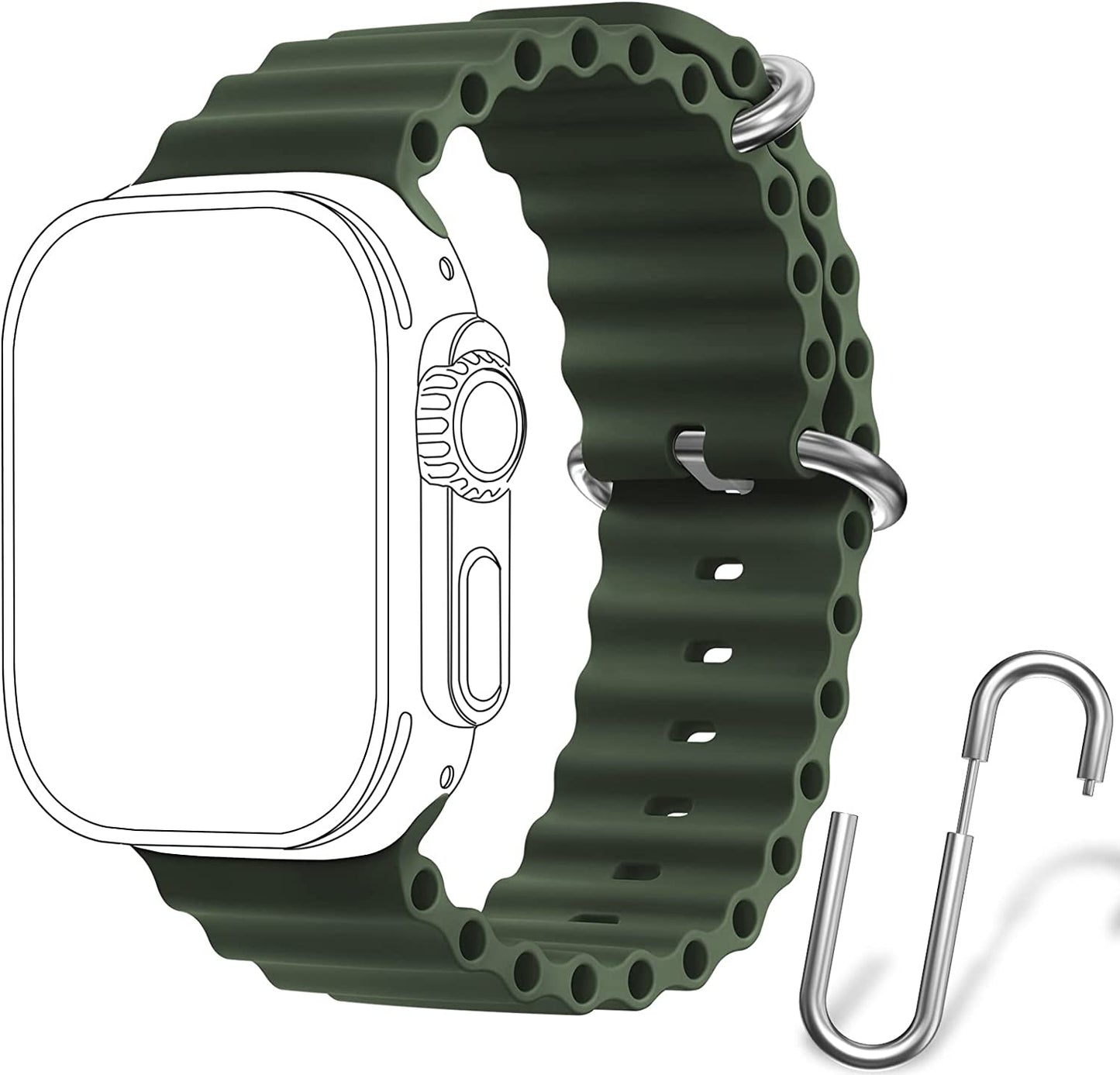 Ocean Sport Band Compatible with Apple Watch Bands 42Mm 44Mm 45Mm 49Mm, Soft Silicone Wristbands Replacement Strap for Iwatch Ultra Series 8 7 6 5 4 3 2 1 SE for Women Men Midnight 42 44 45 49Mm  Rain gold Army Green 42mm/44mm/45mm/49mm 