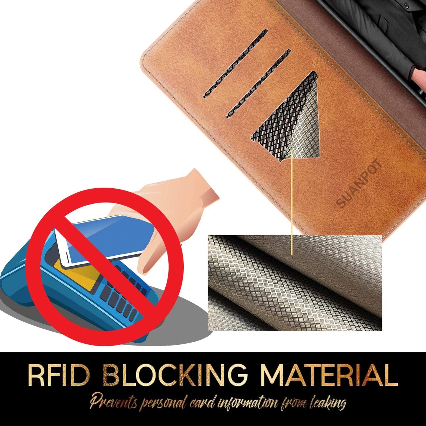 SUANPOT for Samsung Galaxy S21 Ultra 6.8" with RFID Blocking Leather Wallet Case Credit Card Holder,Flip Folio Book Phone Case Shockproof Cover Women Men for Samsung S21 Ultra Case Wallet Light Brown  SUANPOT   