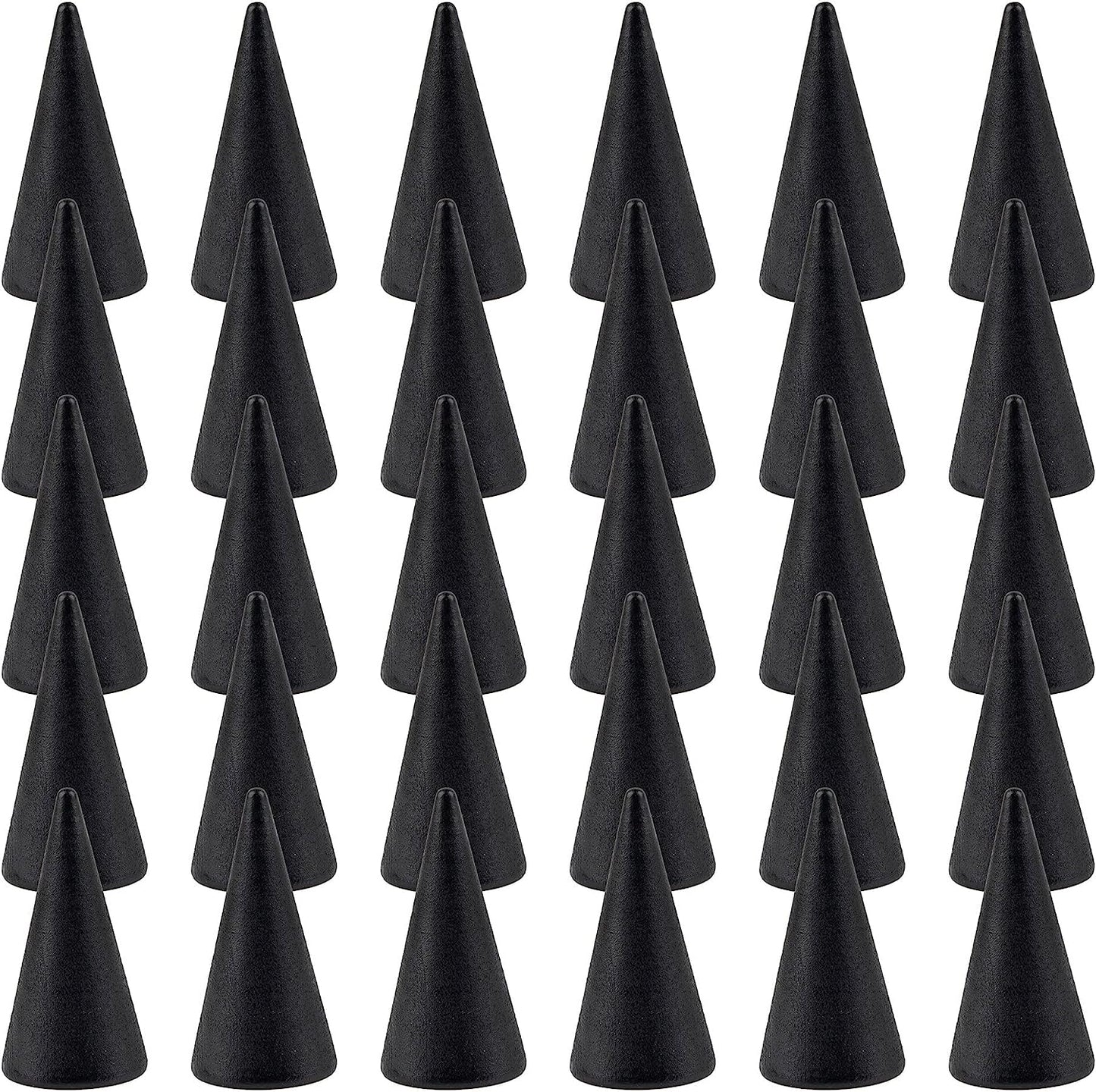 Framendino, 15 Pack Small Natural Wood Cone Ring Holder Finger Jewelry Display Stand Organizer for for Jewelry Display DIY Craft (Vertical Shaped)  Framendino Black Vertical Shaped 30 Pack 