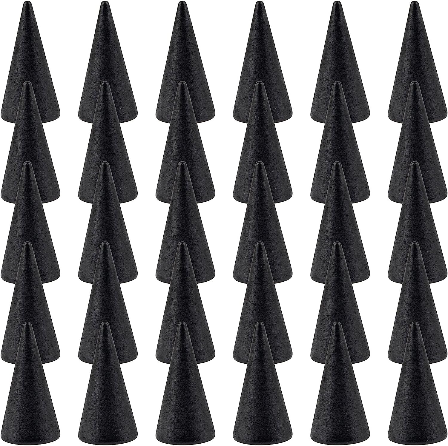Framendino, 15 Pack Small Natural Wood Cone Ring Holder Finger Jewelry Display Stand Organizer for for Jewelry Display DIY Craft (Vertical Shaped)  Framendino Black Vertical Shaped 30 Pack 