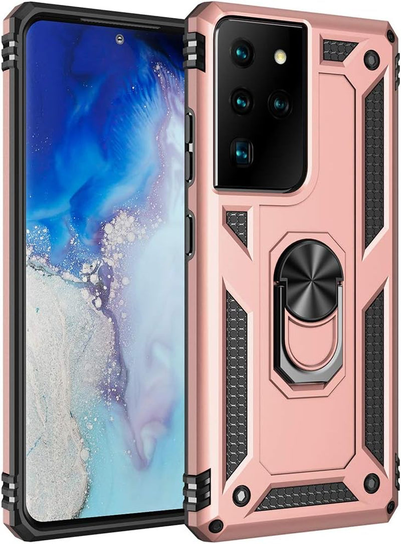 Military Grade Drop Impact for Samsung Galaxy S21 Ultra Case Galaxy S21 Ultra 5G Case 360 Metal Rotating Ring Kickstand Holder Armor Heavy Duty Shockproof Case for Galaxy S21 Ultra Phone Case (Red)  Dionsibei Rose Gold  