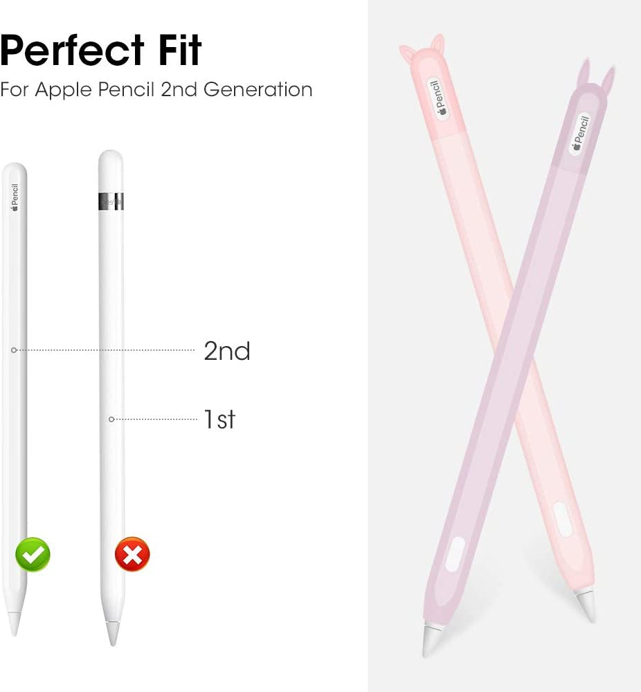 2 Pack Case for Apple Pencil 2Nd Generation Holder Sleeve Skin Pocket Cover Silicone Accessories Kit for Ipad Pro 11 12.9 Inch 2018, Cute Soft Grip Pouch with 4 Protective Cap Holders (Pink, Purple)  2pencil-Pink+purple   