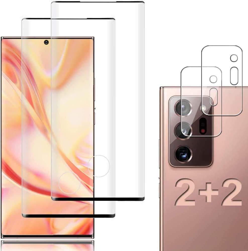 [2+2 Pack] Galaxy Note 20 Ultra Screen Protector Include 2 Pack Tempered Glass Screen Protector + 2 Pack Tempered Glass Camera Lens Protector,3D Curved,Hd Clear for Samsung Galaxy Note 20 Ultra 5G  UIYTRAESTING   