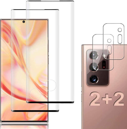 [2+2 Pack] Galaxy Note 20 Ultra Screen Protector Include 2 Pack Tempered Glass Screen Protector + 2 Pack Tempered Glass Camera Lens Protector,3D Curved,Hd Clear for Samsung Galaxy Note 20 Ultra 5G  UIYTRAESTING   