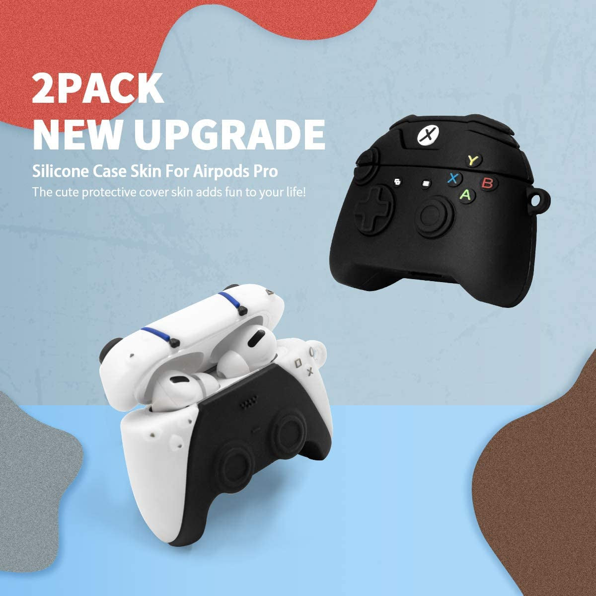 [2Pack]Game Controller Airpods Pro Case/Airpods Pro 2 Case, 3D Cute Fashion Cool Airpods Pro 2 Cover Case, Unique Stylish Funny Protective Skin Accessories Airpod Pro Silicone Case for Boys Girls Men  WQNIDE   