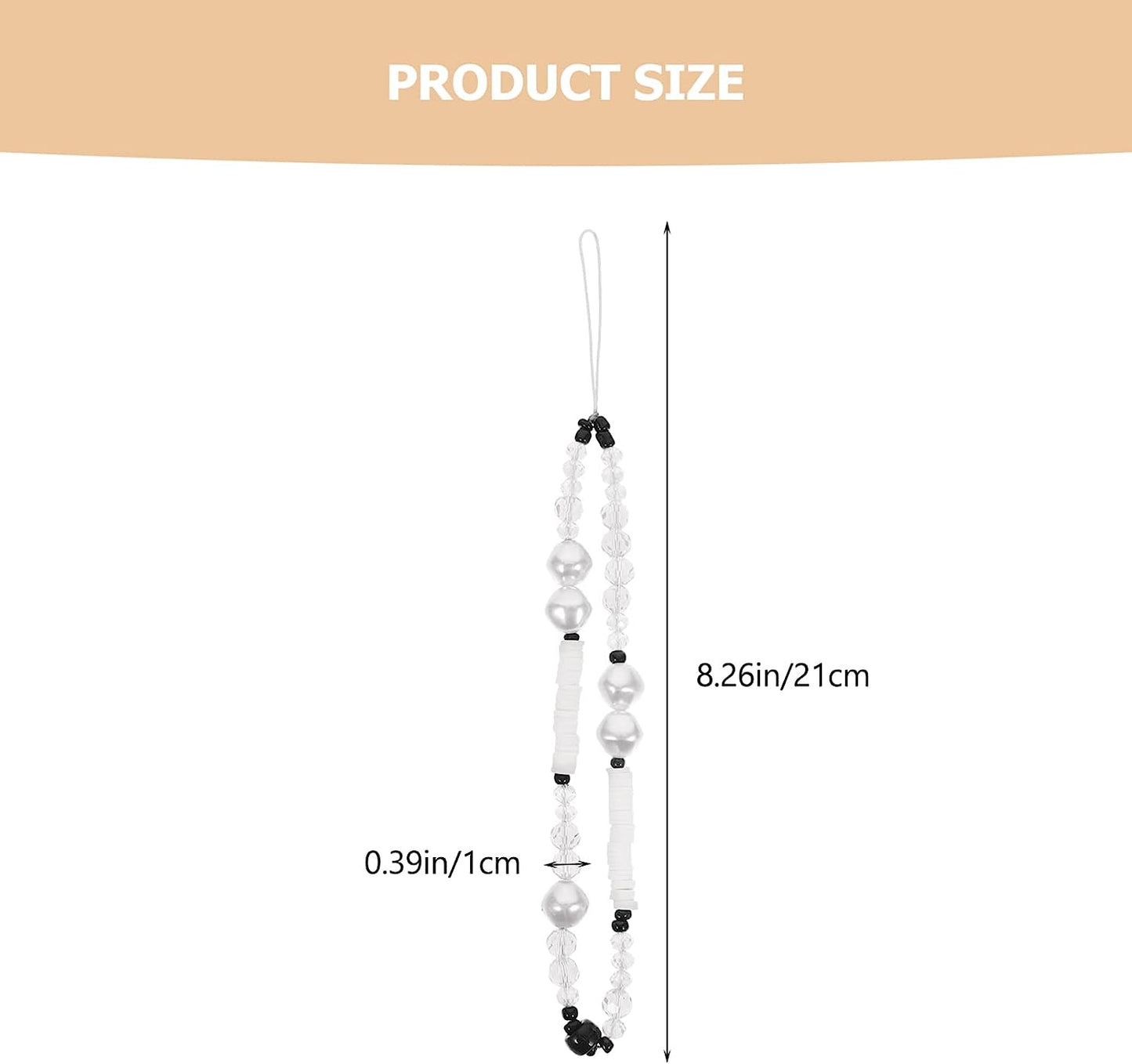 Unomor Keychain Wristlet Beaded Phone Lanyard Polymer Clay Beads Phone Charm Anti- Slip Phone Chain Strap Phone Wristband for Phone Camera Flashlight (White) Key Ring Wristlet  Unomor   