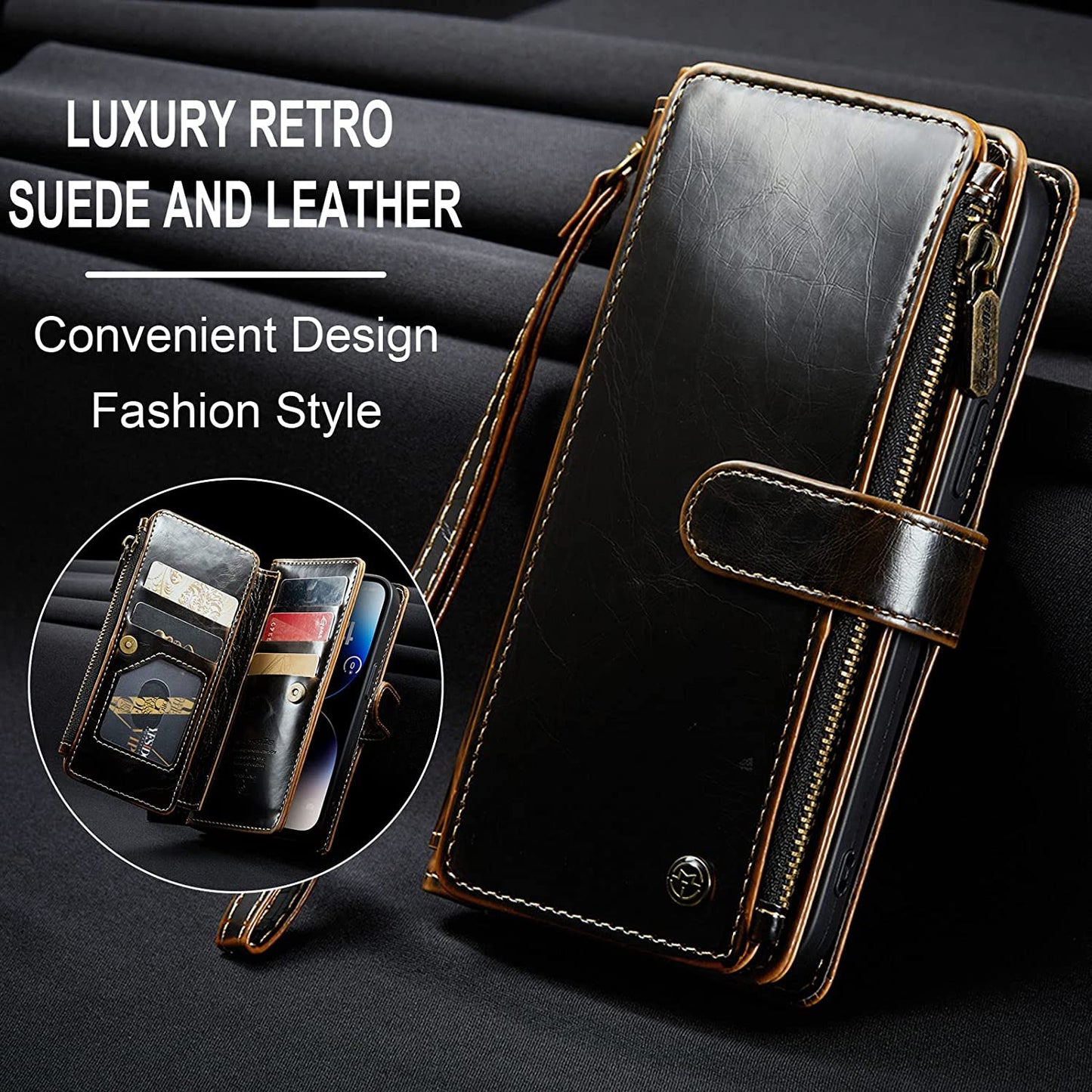 FLIPALM Wallet Case for Iphone 14 Pro(6.1") Flip Case,Compatible with Magsafe Charger,Pu Leather Zipper Protective Lanyard Strap Wristlet Case with Magnetic Closure and Card Holder Luxury Coffee  FLIPALM   