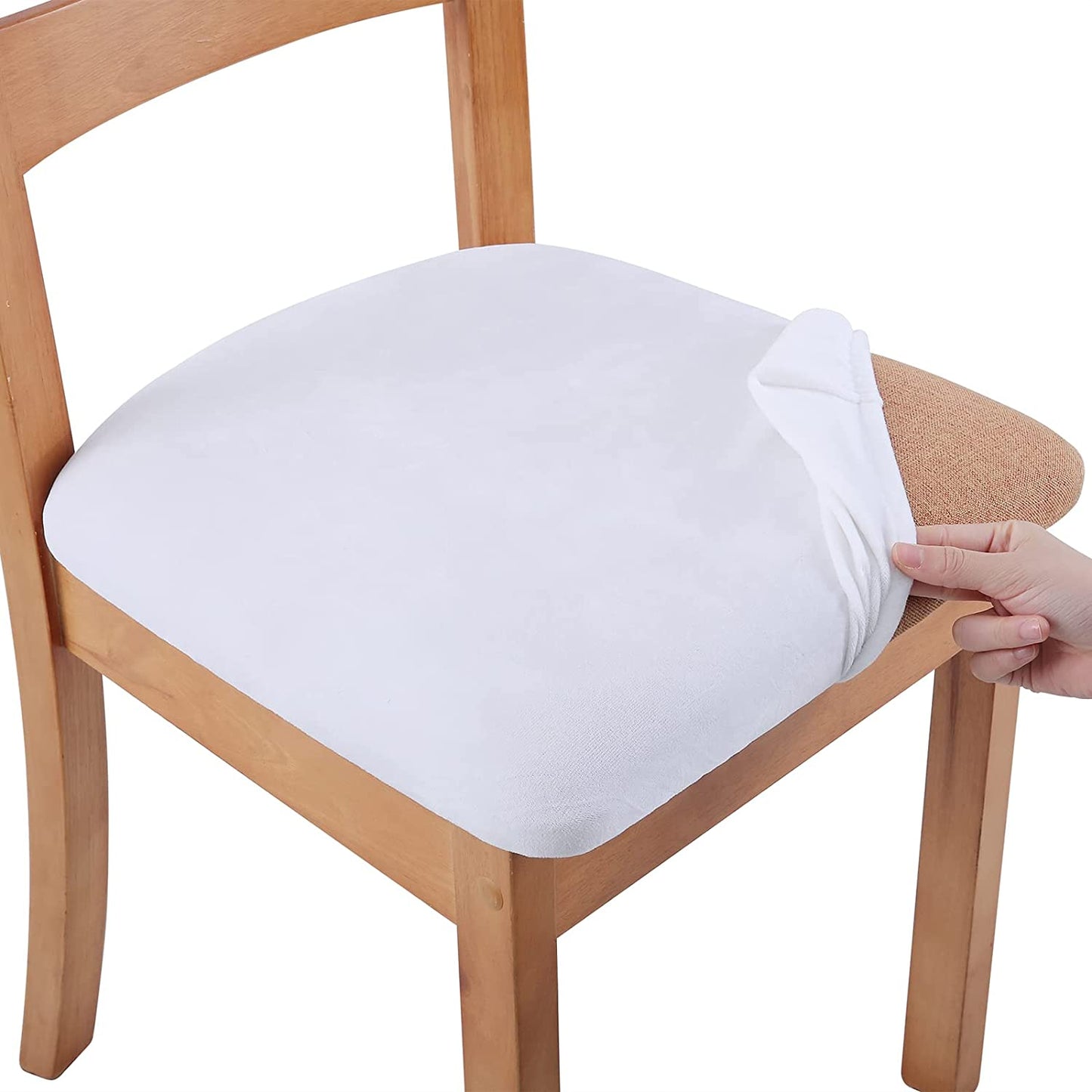 Smiry Original Velvet Dining Chair Seat Covers, Stretch Fitted Dining Room Upholstered Chair Seat Cushion Cover, Removable Washable Furniture Protector Slipcovers with Ties - Set of 2, Black  smiry White 2Pcs 