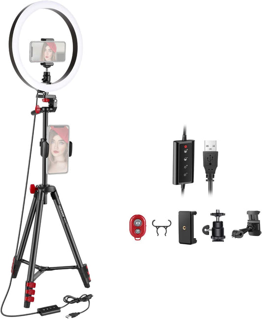 Neewer 10-Inch LED Ring Light Selfie Ring Light with Tripod Stand, 3 Light Modes Dimmable Ringlight with 54Inches Tripod and Phone Holder for Live Streaming/Makeup/Youtube Blogging Video Shooting  NEEWER   