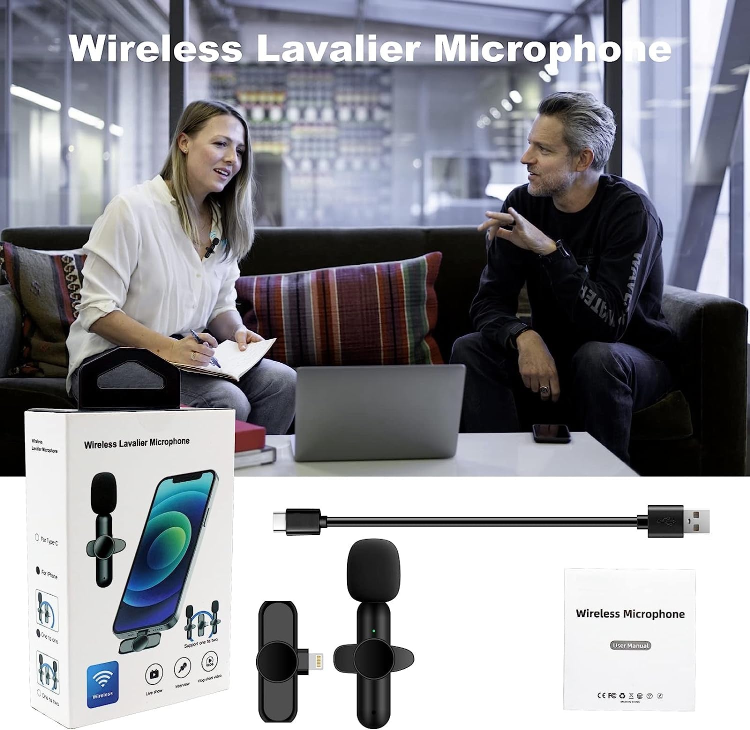 Jinlongshan,Mobile Phone Wireless Portable Microphone,Mini Lapel Mics Plug-Play 2.4G Ultra-Low Delay Noise Reduction Chip for Video Recording Interview Podcast Vlog Youtube Tiktok  jinlongshan   