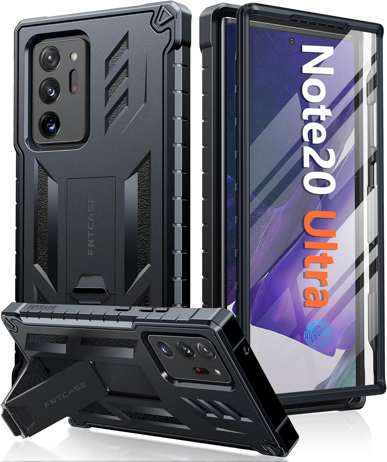 FNTCASE for Samsung Galaxy Note-20-Ultra Case: Military Grade Drop Proof Protection Phone Cover with Kickstand | Heavy Duty Shockproof Matte Textured Note20 Ultra 4G 5G Cases - 6.9 Inches Black  FNTCASE   