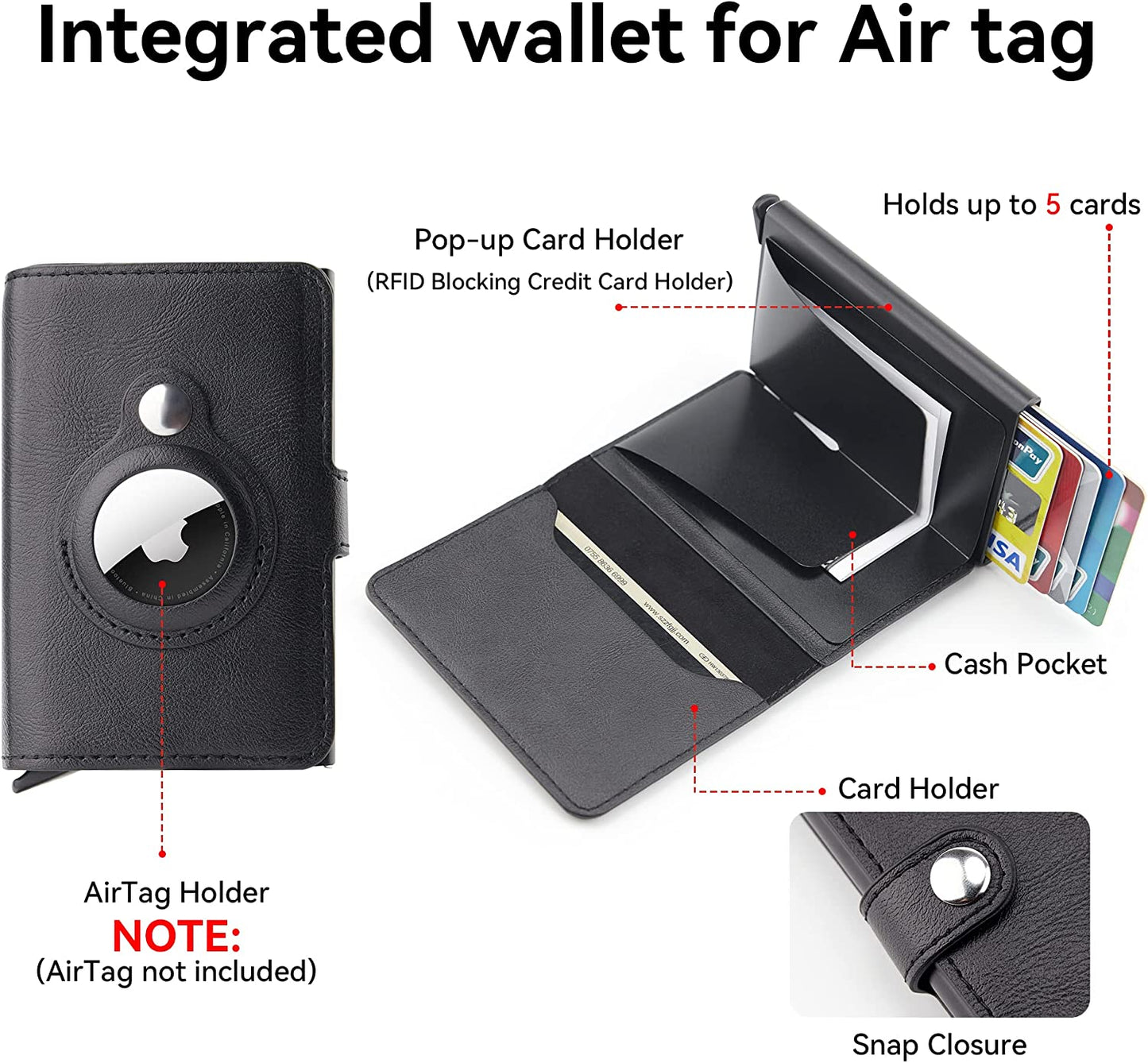 CITYWAY Airtag Wallet, Wallet for Men Compatible with Airtag, Leather Slim Air Tag Wallet with Money Clip, RFID Blocking Credit Card Holder, Integrated Airtag Wallet Case for Men'S Gift (Black)  CITYWAY   