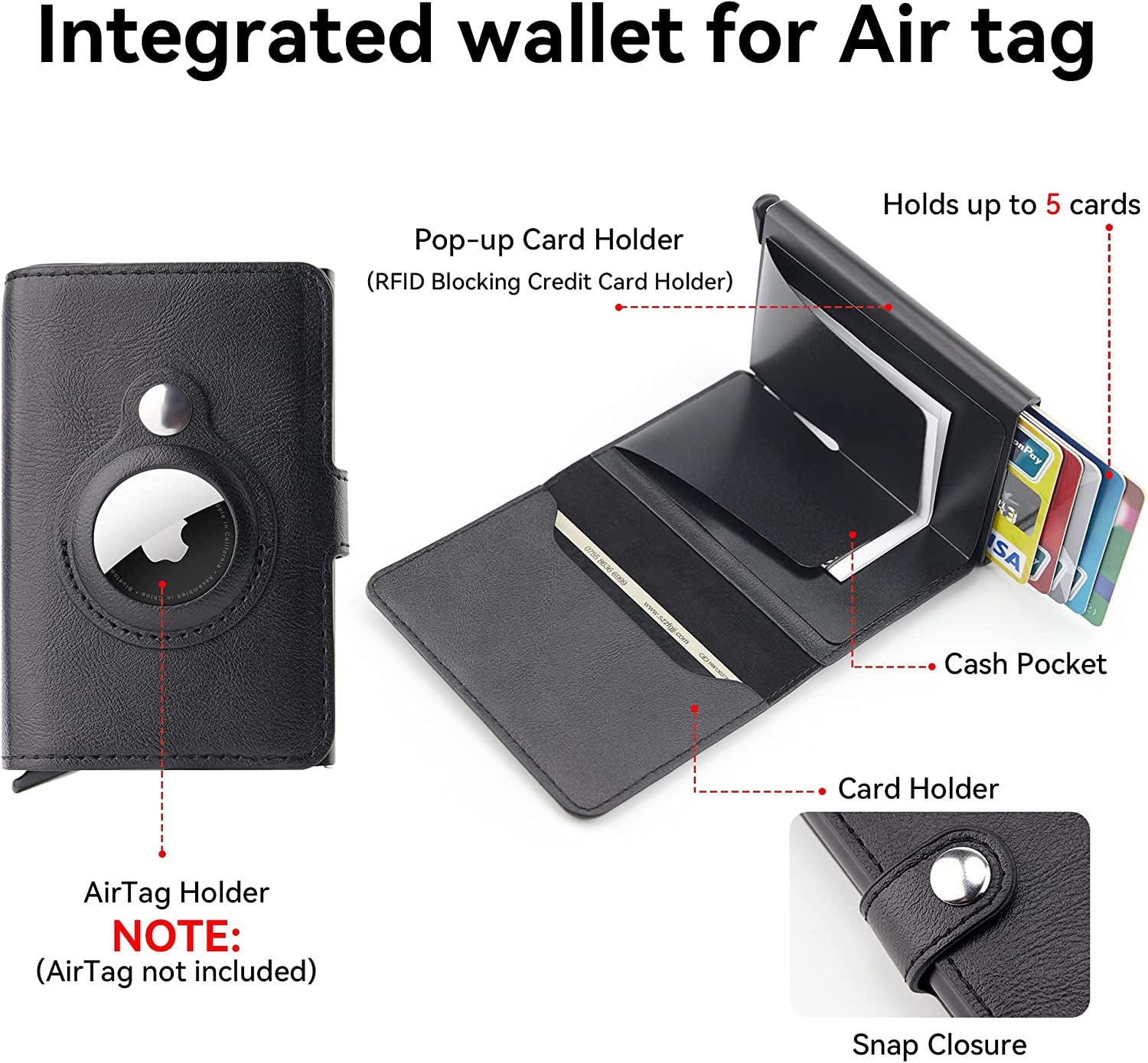 CITYWAY Airtag Wallet, Wallet for Men Compatible with Airtag, Leather Slim Air Tag Wallet with Money Clip, RFID Blocking Credit Card Holder, Integrated Airtag Wallet Case for Men'S Gift (Black)  CITYWAY   