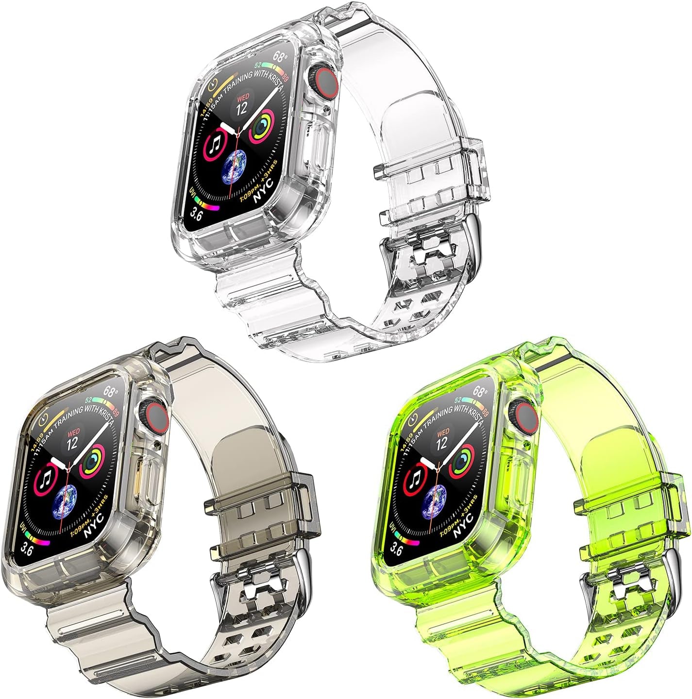 Clear Watch Band for Apple Watch 38Mm 40Mm 41Mm Transparent Crystal Bumper Case Band Compatible with Apple Watch Series 8 SE 7 6 5 4 3 2 1 (Black 38/40/41Mm)  NotoCity clear+black+yellow 42/44/45mm 